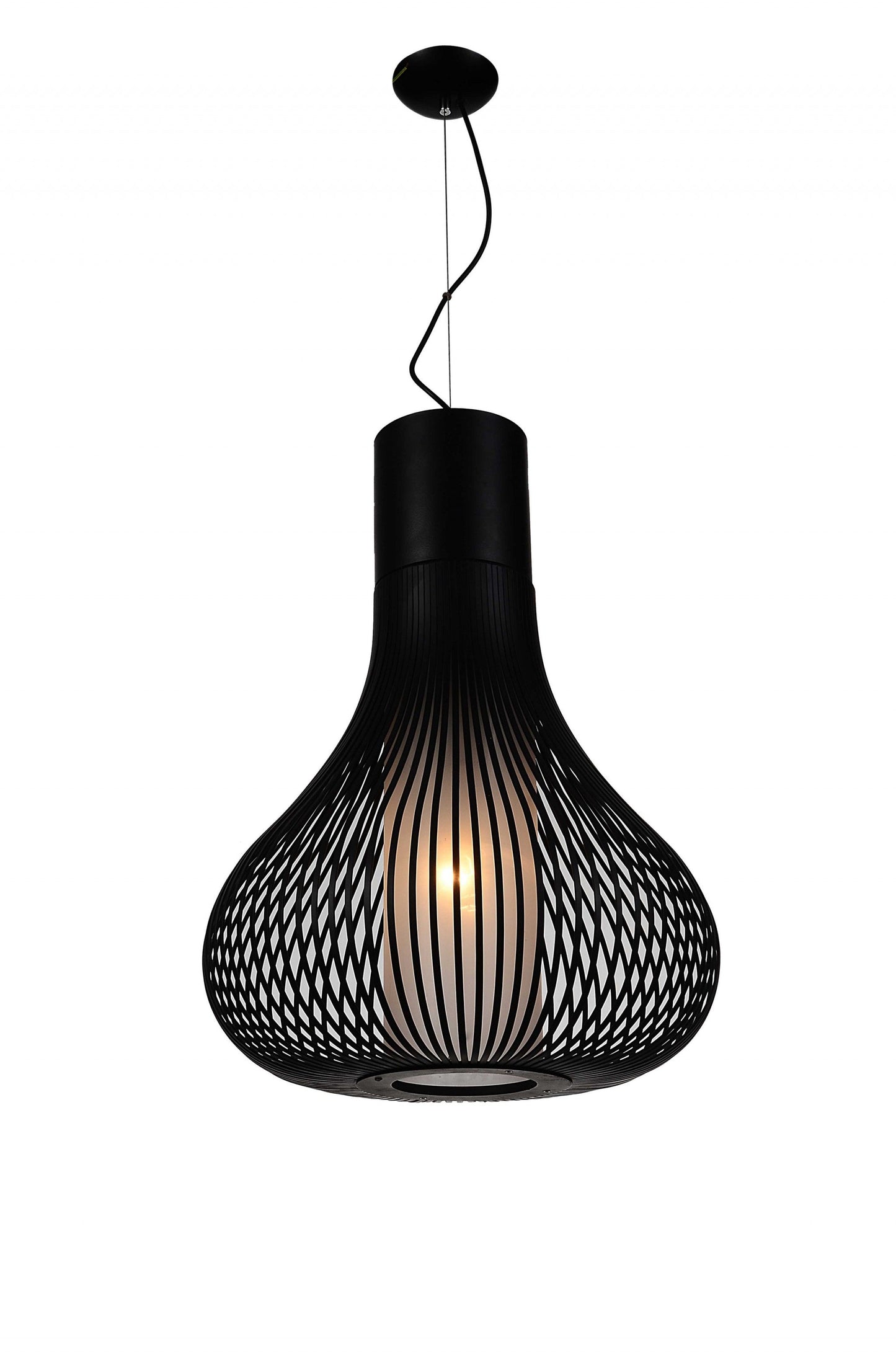 HomeRoots 20" x 20" x 26" Carbon Steel Pendant Lamp in Black Finish