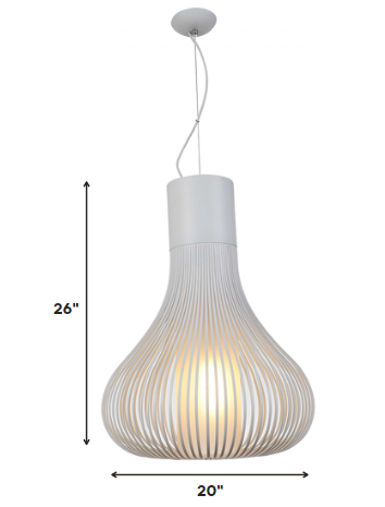 HomeRoots 20" x 20" x 26" Carbon Steel Pendant Lamp in White Finish