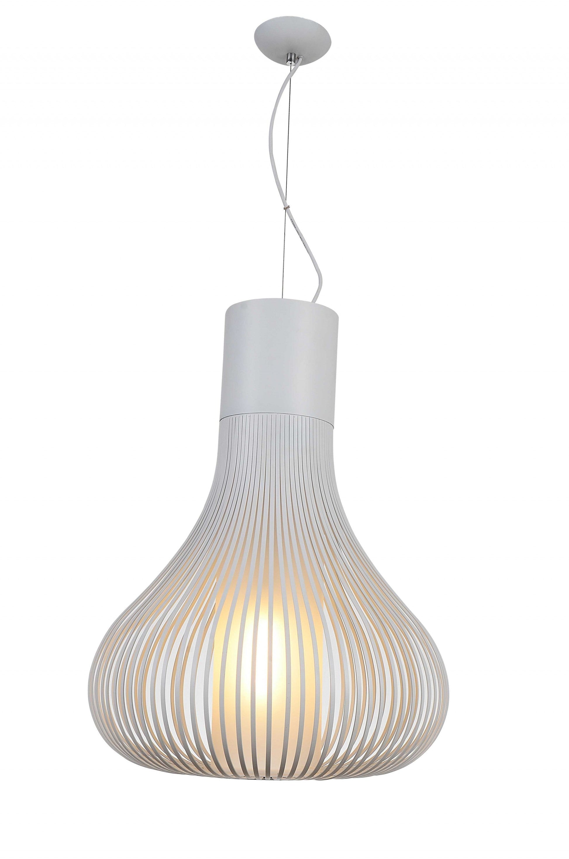 HomeRoots 20" x 20" x 26" Carbon Steel Pendant Lamp in White Finish