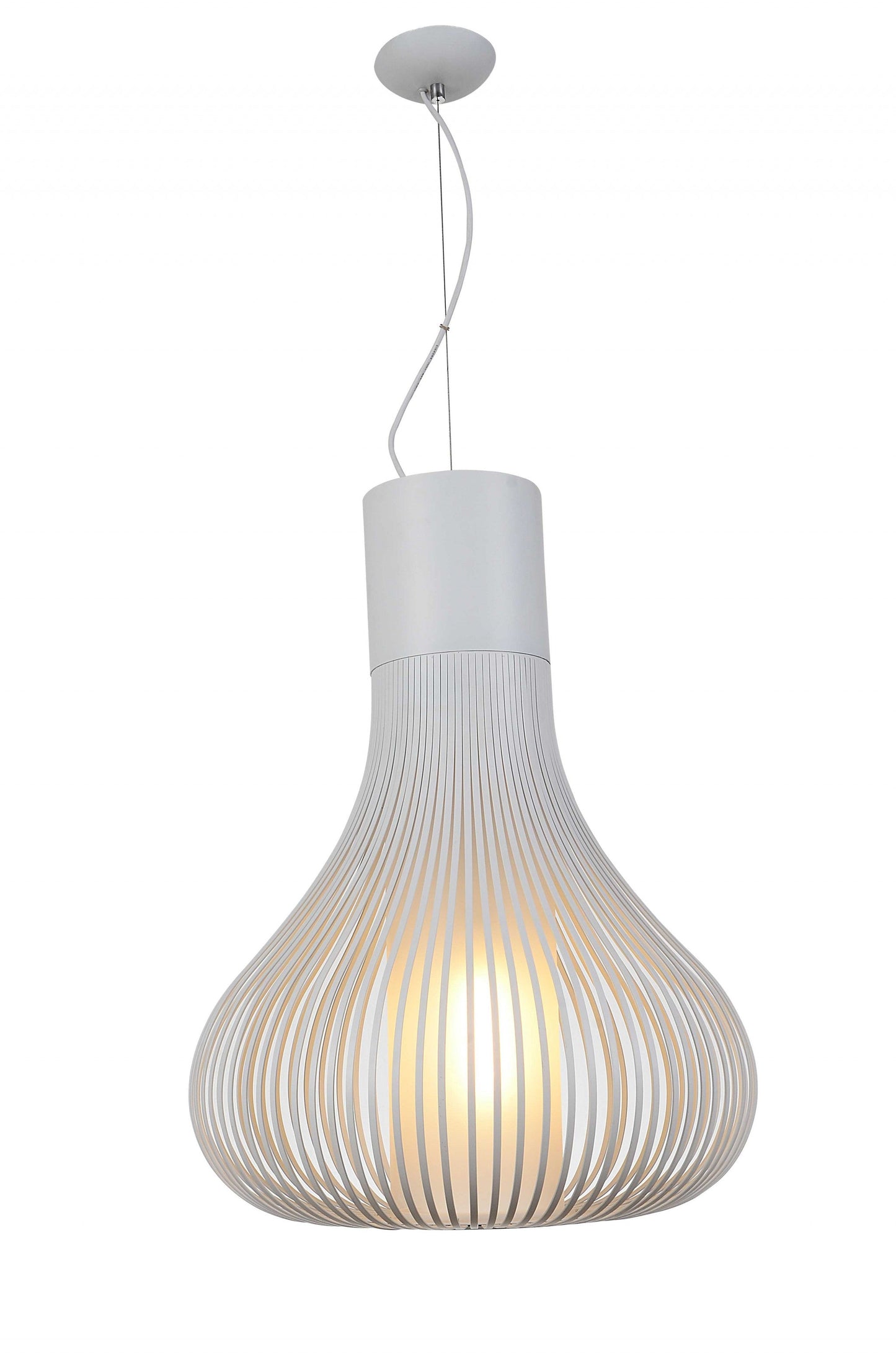 HomeRoots 20" x 20" x 26" Carbon Steel Pendant Lamp in White Finish