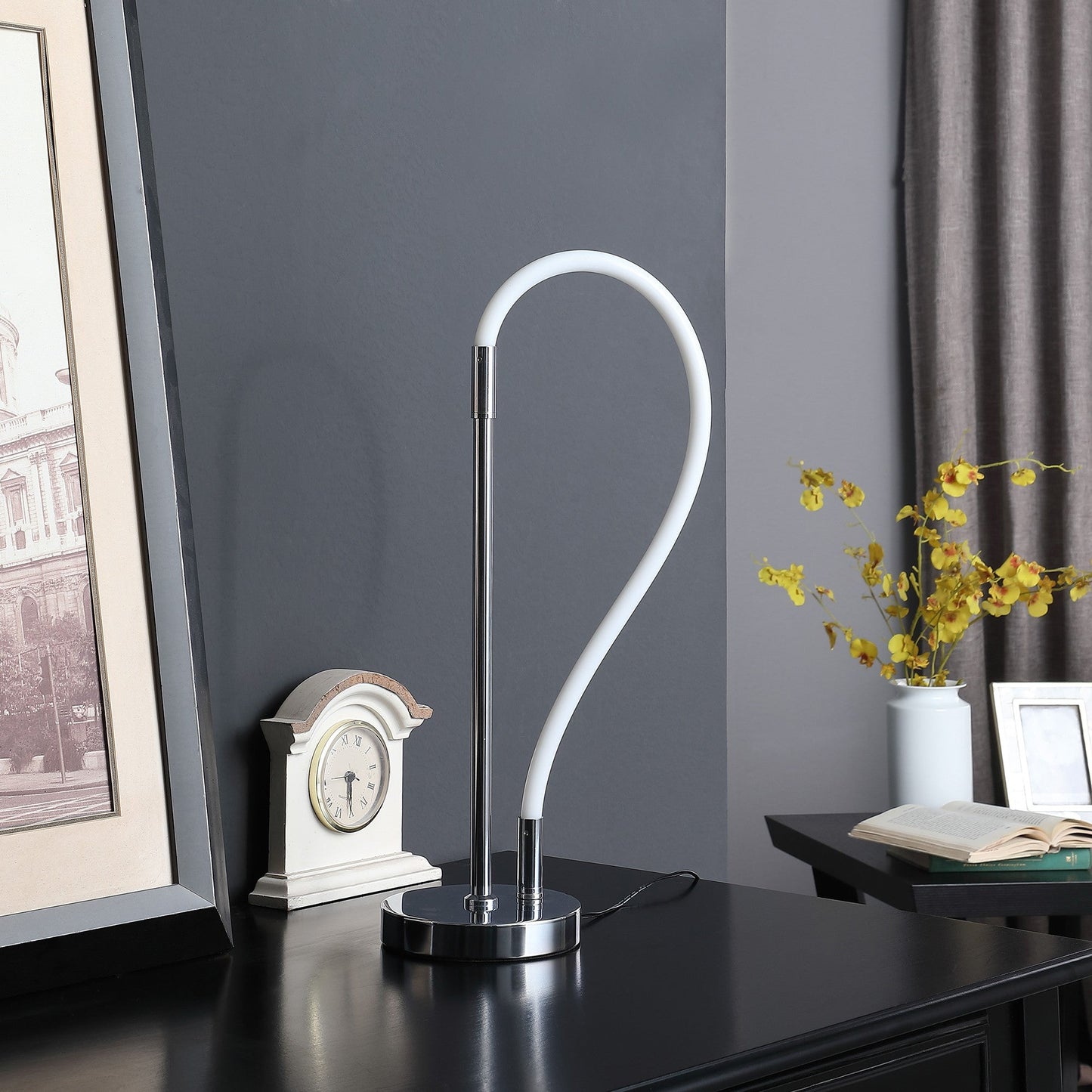HomeRoots 21" Bedside LED Table Lamp in Silver Finish