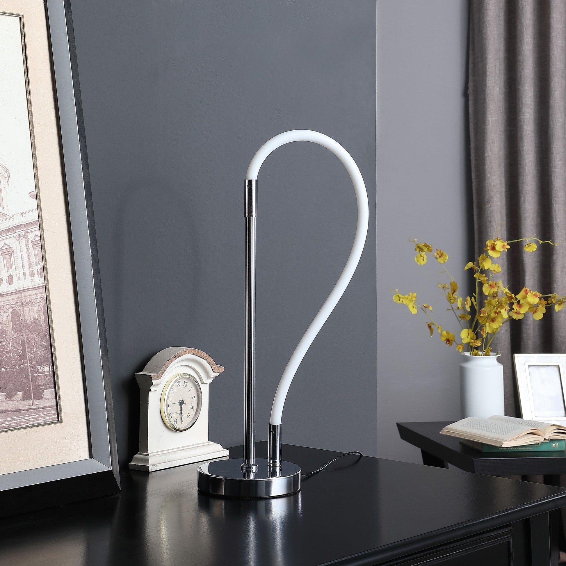 HomeRoots 21" Bedside LED Table Lamp in Silver Finish