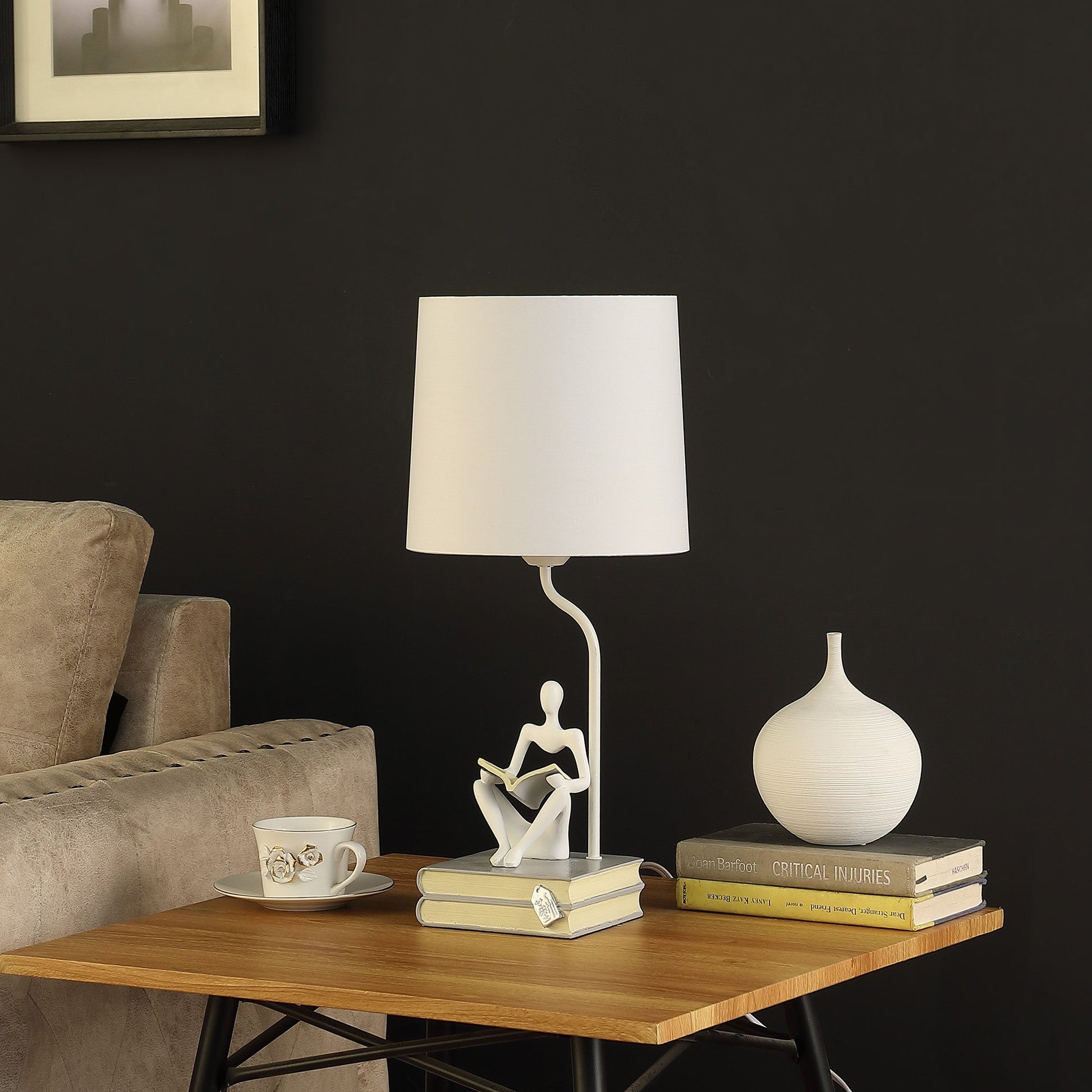 HomeRoots 21" White Table Lamp With White Globe Shade