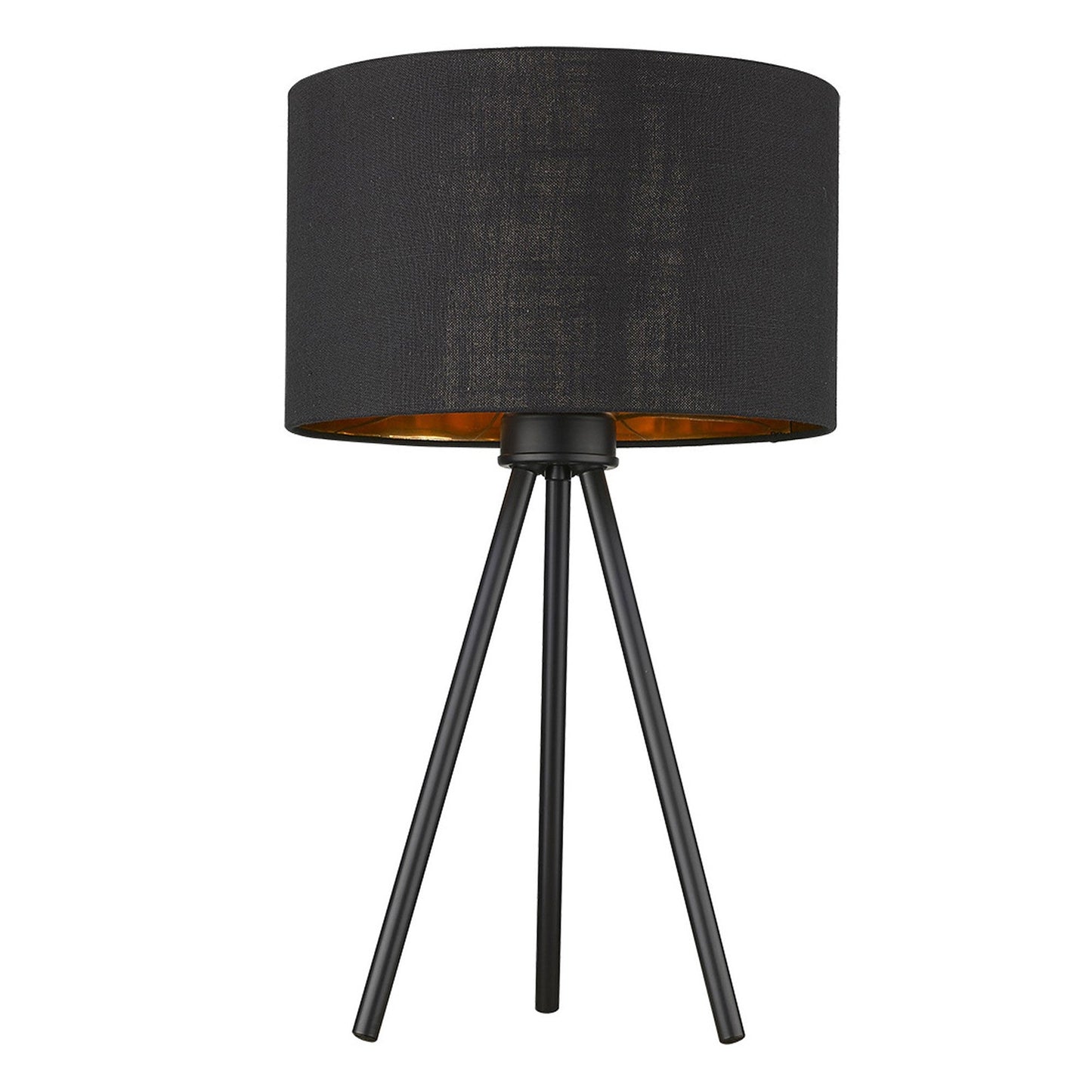 HomeRoots 22" Column Table Lamp With Black Drum Shade in Black Metal Finish