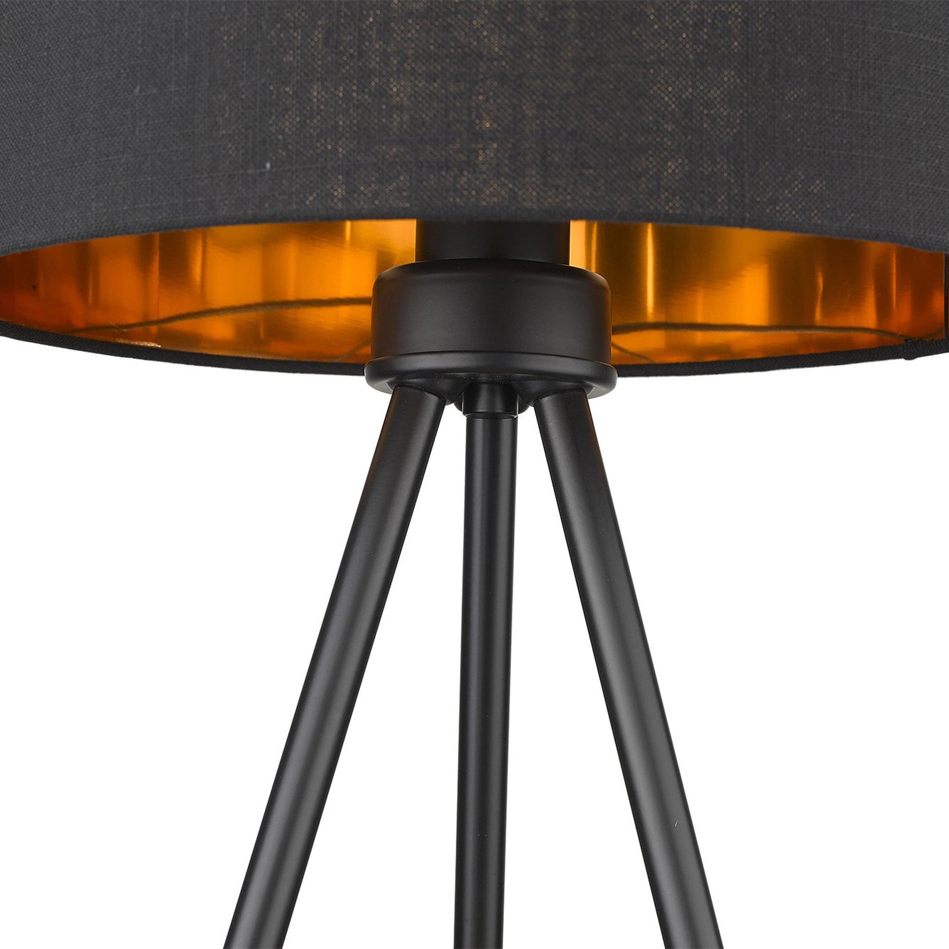 HomeRoots 22" Column Table Lamp With Black Drum Shade in Black Metal Finish