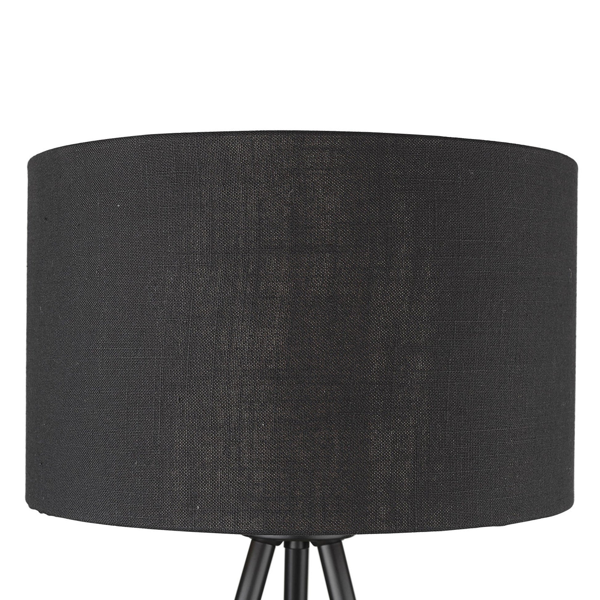 HomeRoots 22" Column Table Lamp With Black Drum Shade in Black Metal Finish