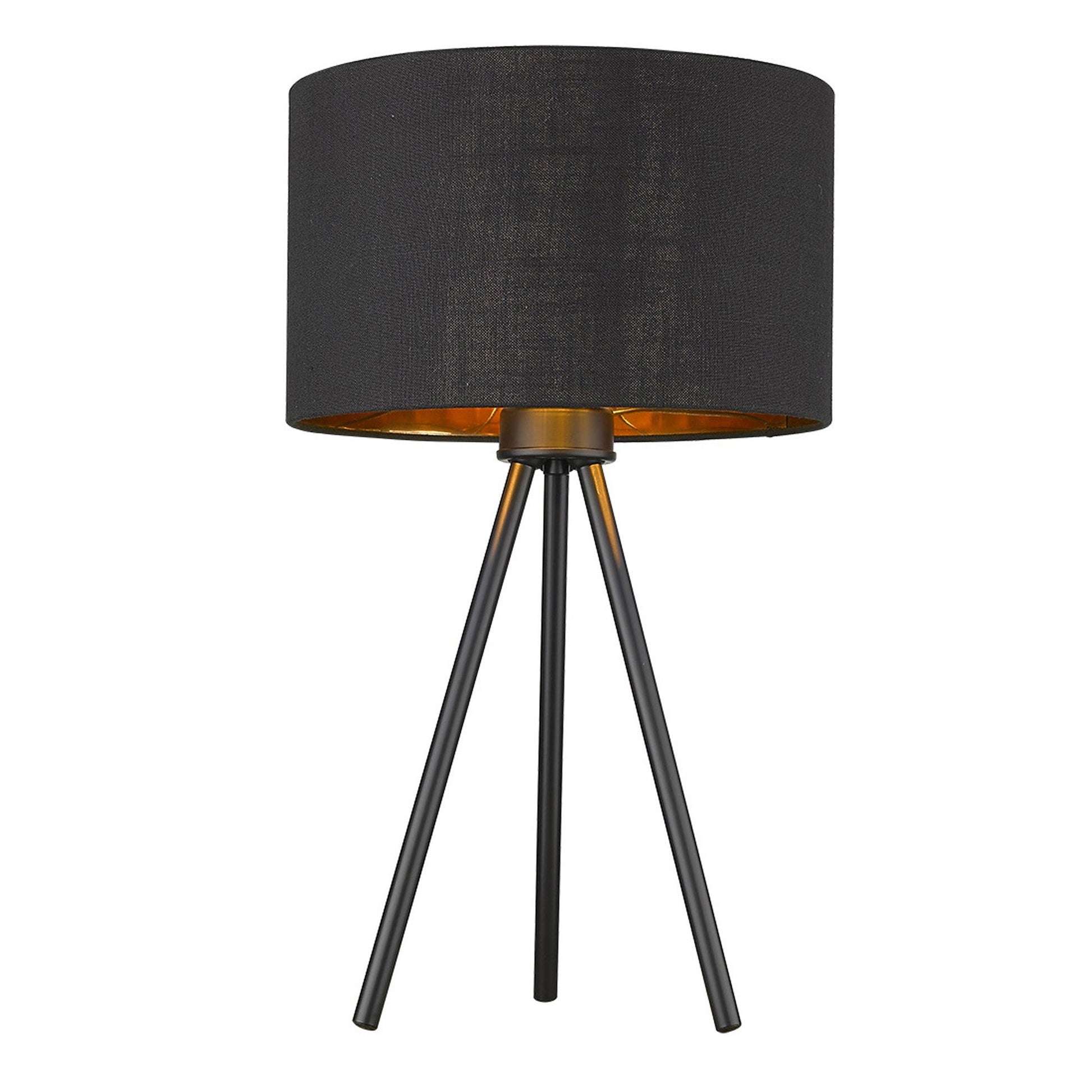 HomeRoots 22" Column Table Lamp With Black Drum Shade in Black Metal Finish