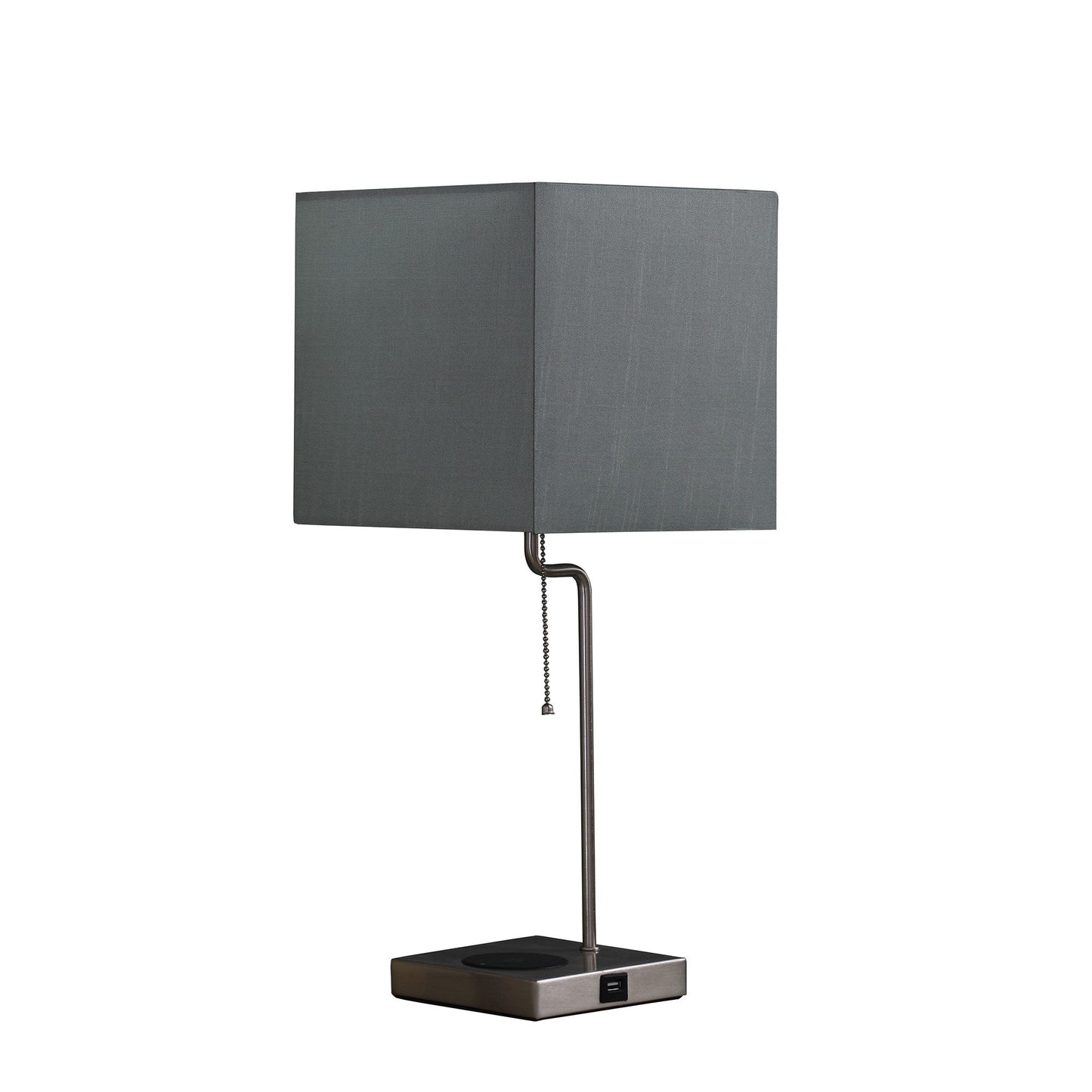 HomeRoots 22” Industrial Square Metal Table Lamp with USB Port in Gray Finish