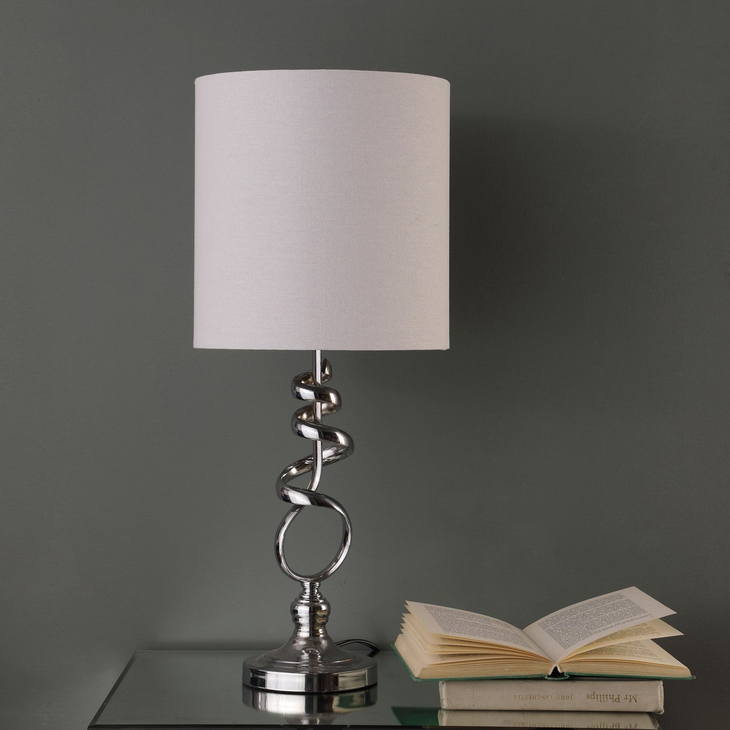 HomeRoots 22" Nickel Bedside Table Lamp With Off White Drum Shade