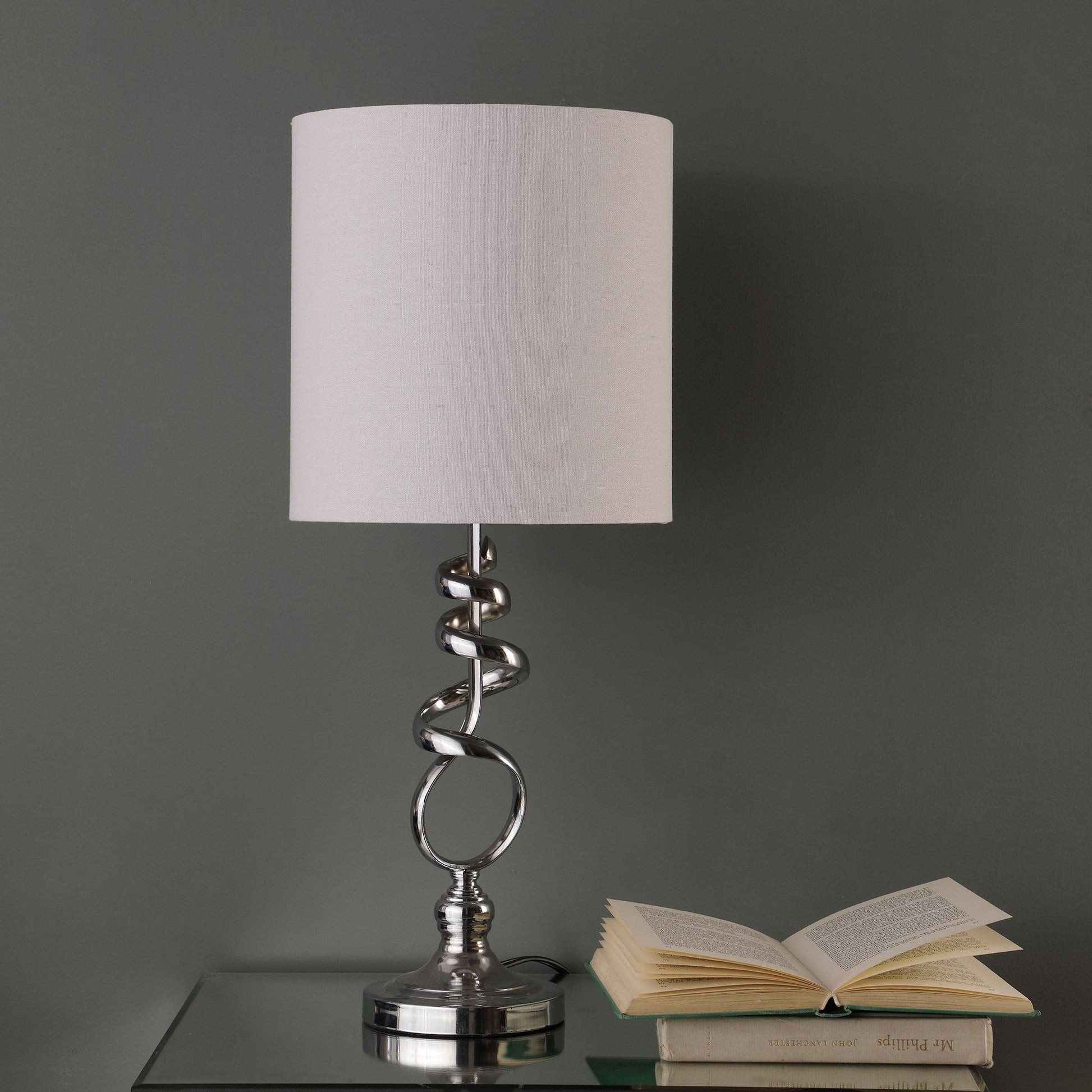 HomeRoots 22" Nickel Bedside Table Lamp With Off White Drum Shade