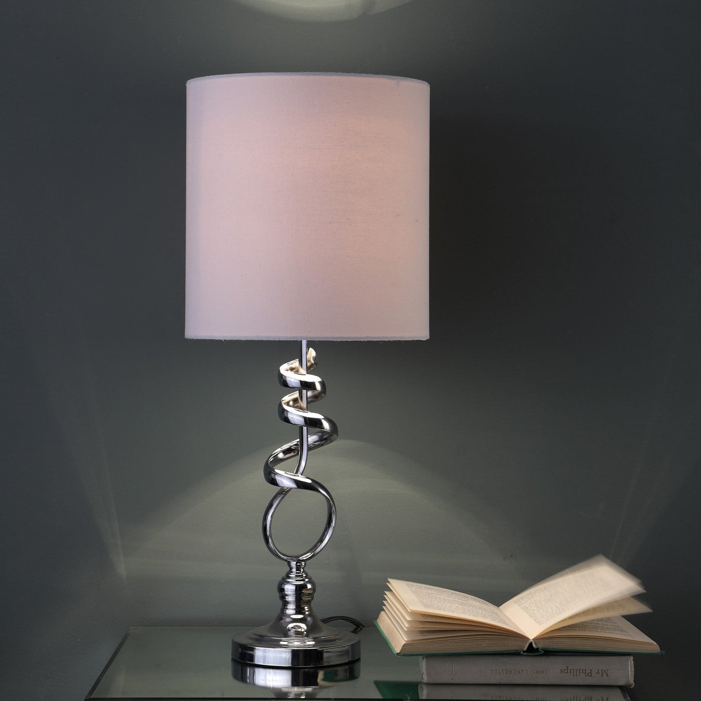 HomeRoots 22" Nickel Bedside Table Lamp With Off White Drum Shade
