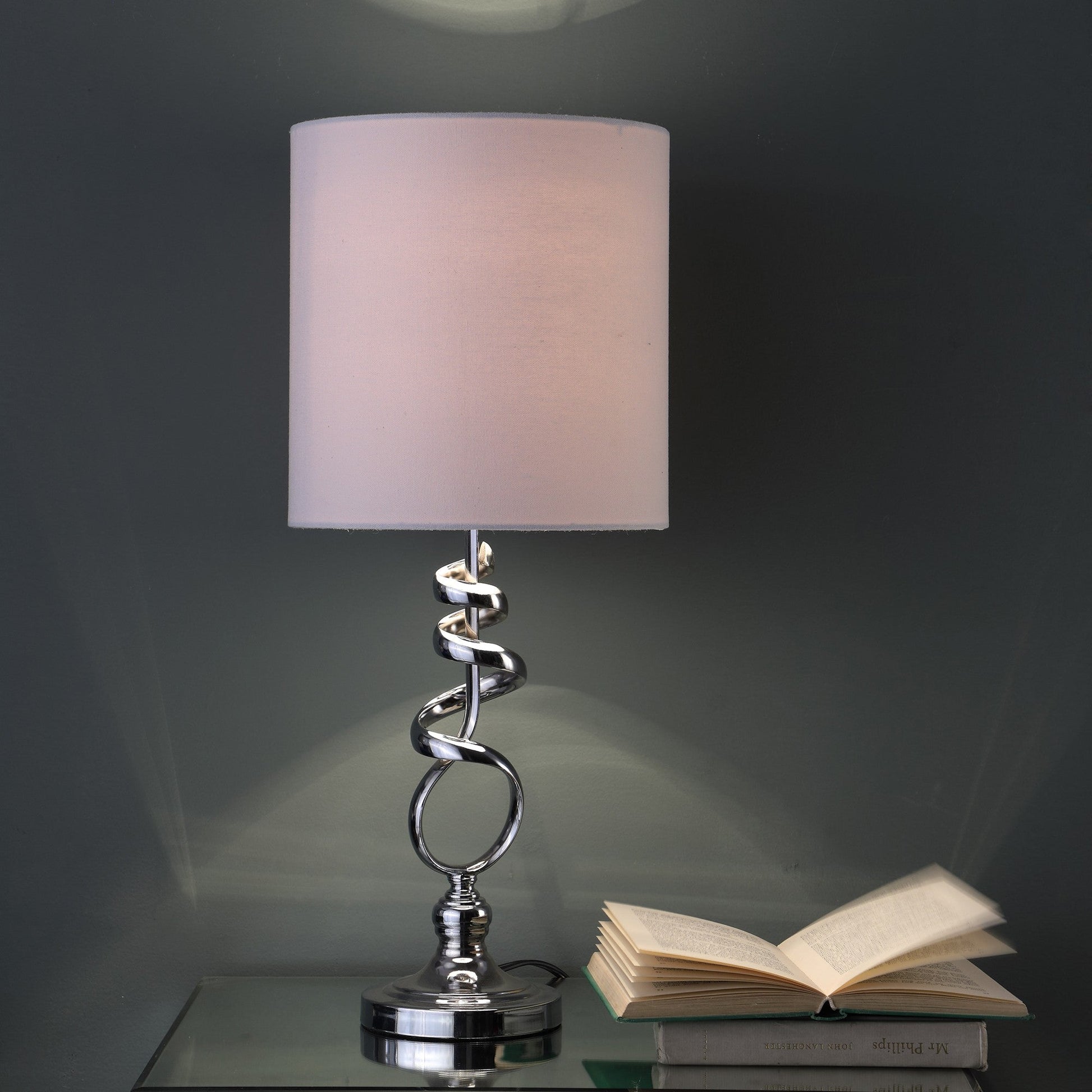 HomeRoots 22" Nickel Bedside Table Lamp With Off White Drum Shade