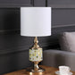 HomeRoots 23” 23" Bedside Table Lamp With White Drum Shade and Gold Finish