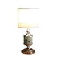 HomeRoots 23” 23" Bedside Table Lamp With White Drum Shade and Gold Finish