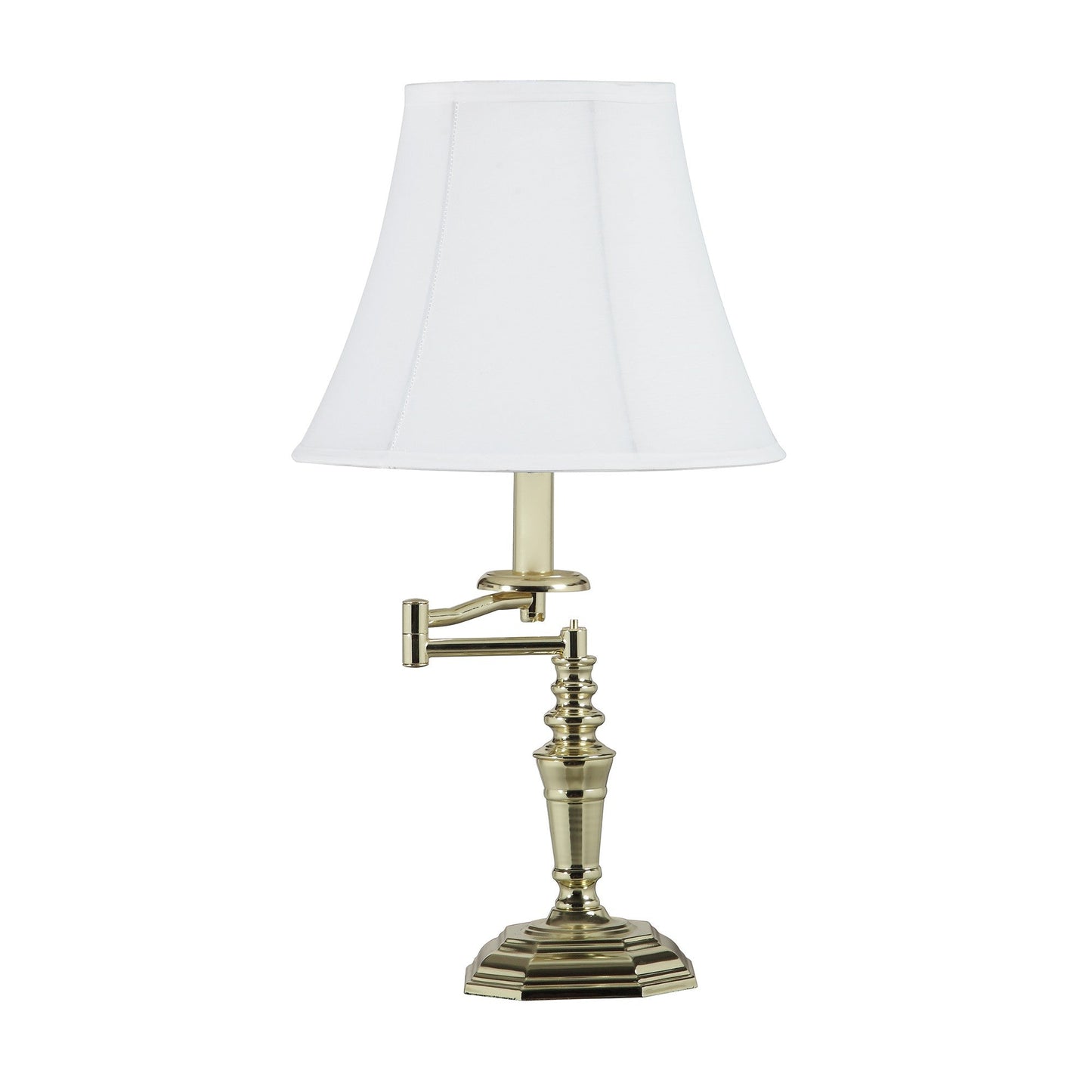 HomeRoots 23” Transitional Arm Metal Table Lamp With White Shade and Gold Finish