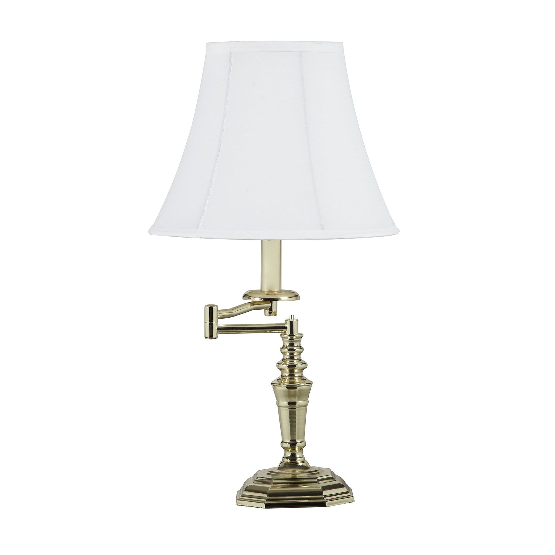 HomeRoots 23” Transitional Arm Metal Table Lamp With White Shade and Gold Finish