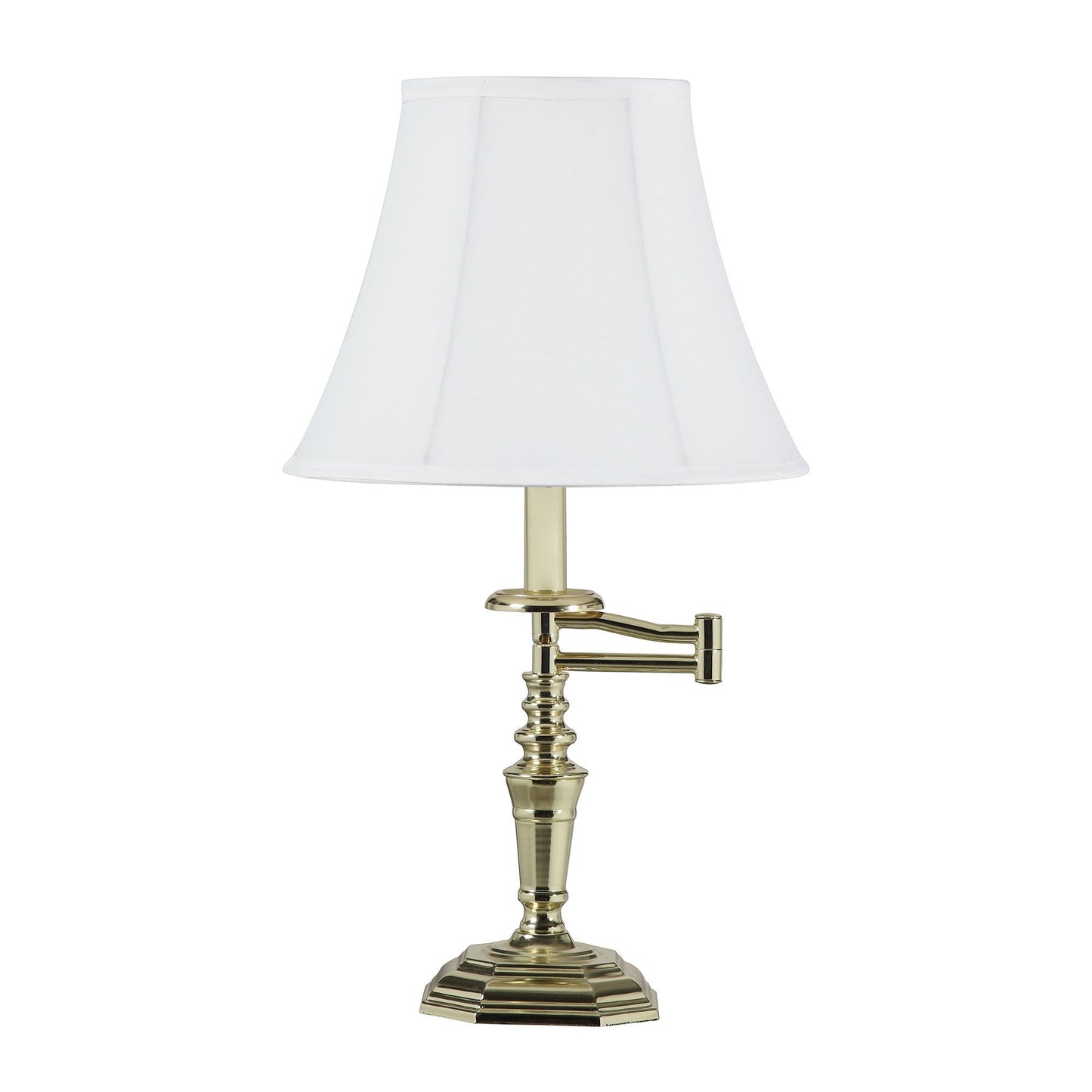 HomeRoots 23” Transitional Arm Metal Table Lamp With White Shade and Gold Finish
