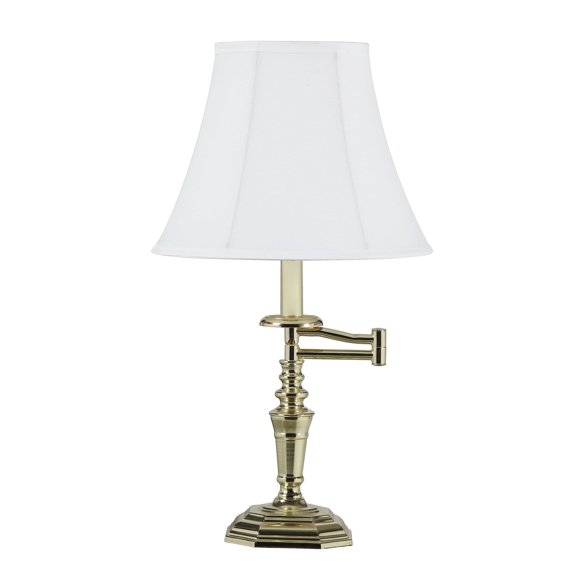 HomeRoots 23” Transitional Arm Metal Table Lamp With White Shade and Gold Finish