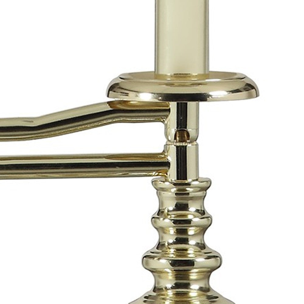 HomeRoots 23” Transitional Arm Metal Table Lamp With White Shade and Gold Finish