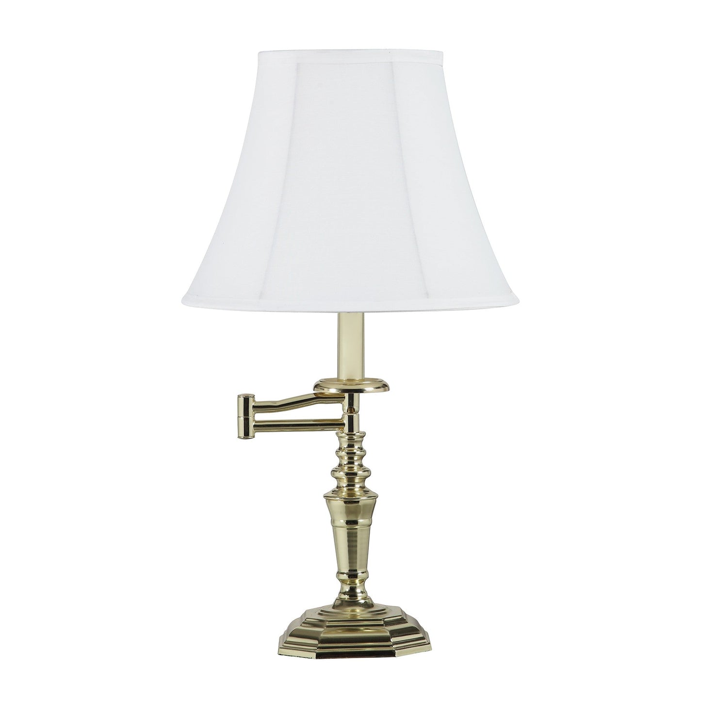 HomeRoots 23” Transitional Arm Metal Table Lamp With White Shade and Gold Finish