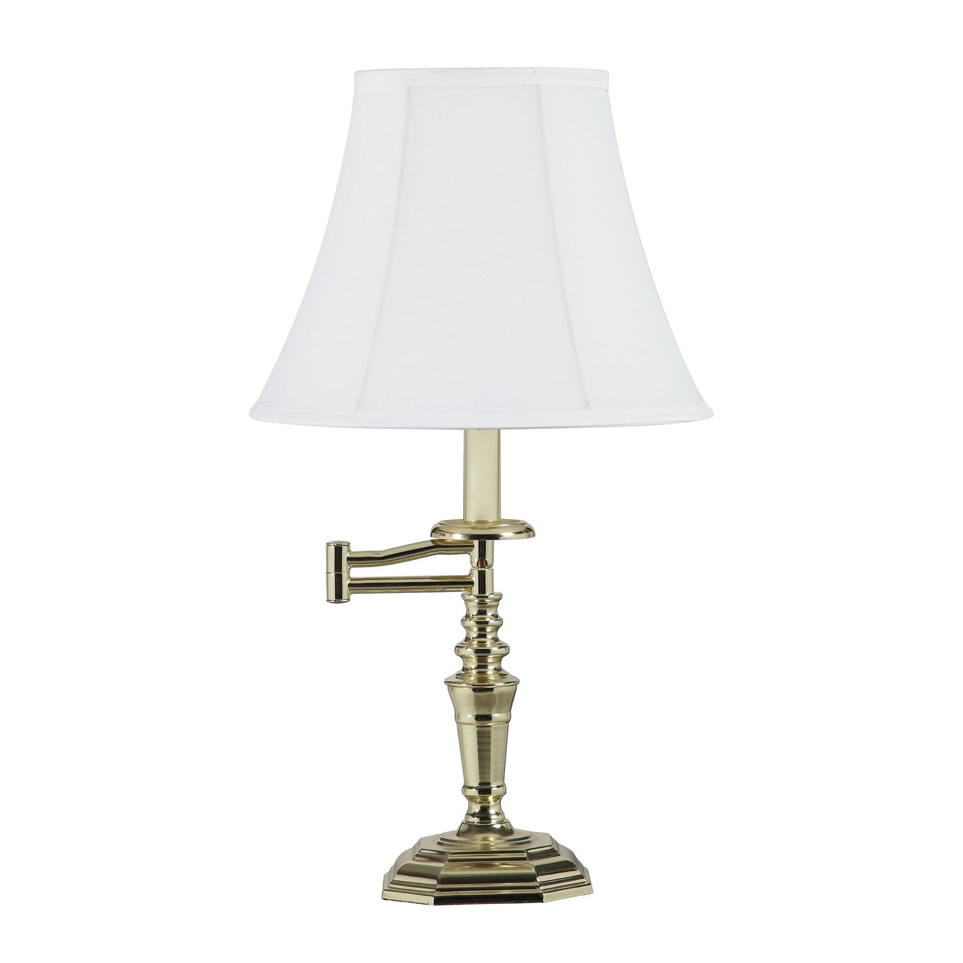 HomeRoots 23” Transitional Arm Metal Table Lamp With White Shade and Gold Finish
