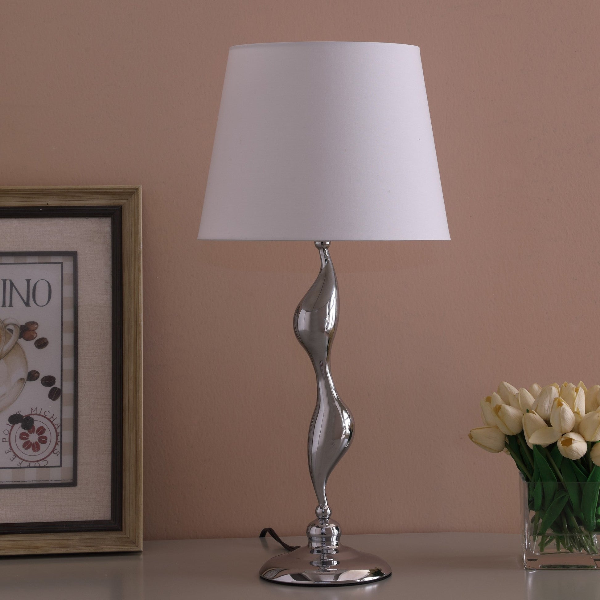 HomeRoots 24" Bedside Table Lamp With White Empire Shade in Silver Finish