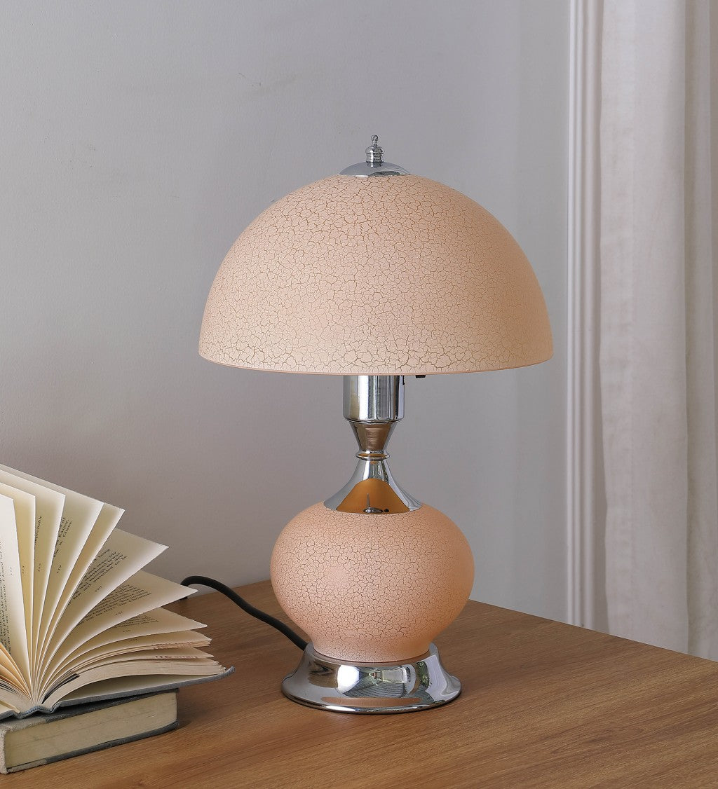 HomeRoots 24” Crackle Glass Table Lamp in Pale Pink Finish