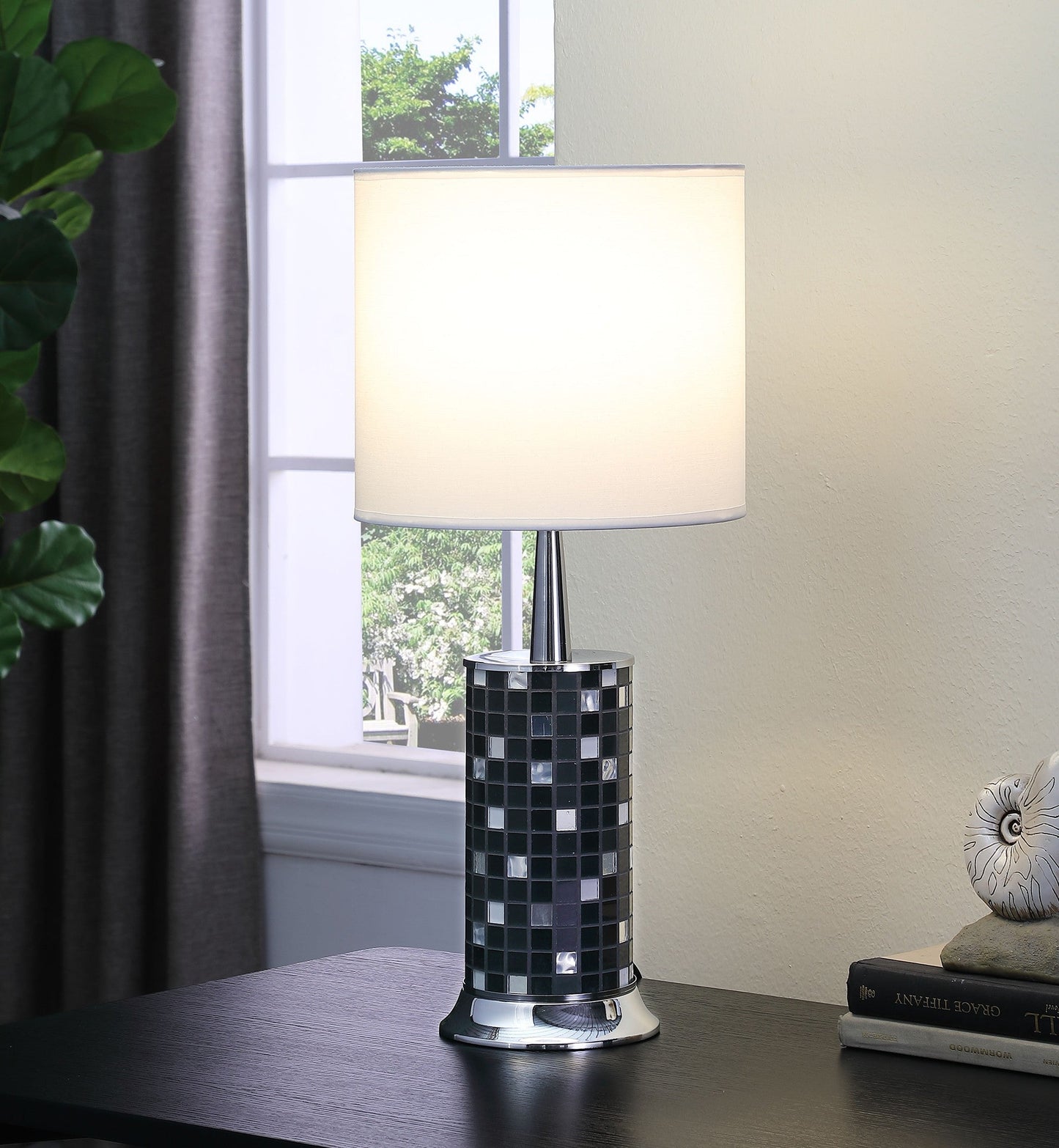 HomeRoots 24” Dark Tones Metal Table Lamp With Glass Mosaic Finish