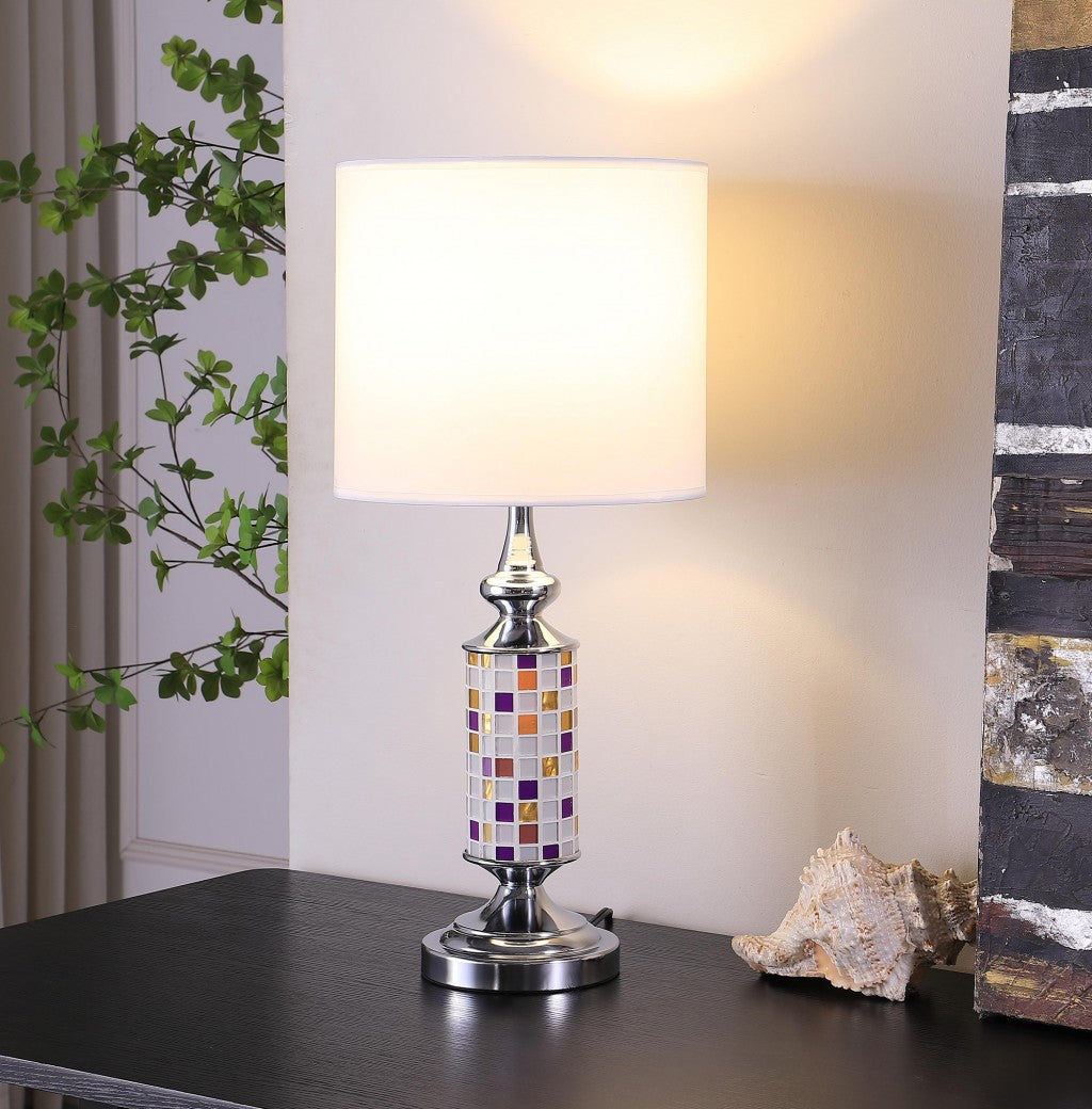 HomeRoots 24” Jeweltone Metal Table Lamp With Glass Mosaic Finish