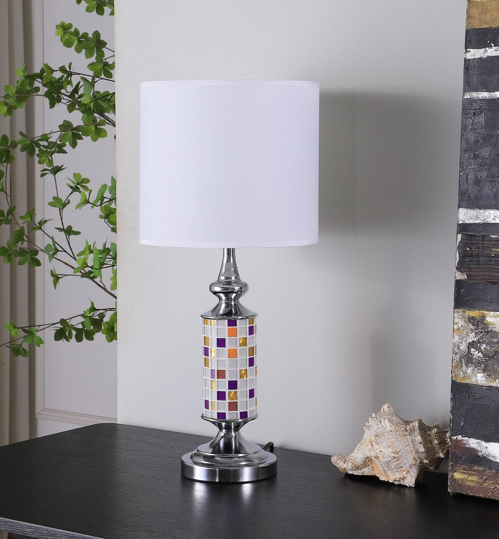 HomeRoots 24” Jeweltone Metal Table Lamp With Glass Mosaic Finish