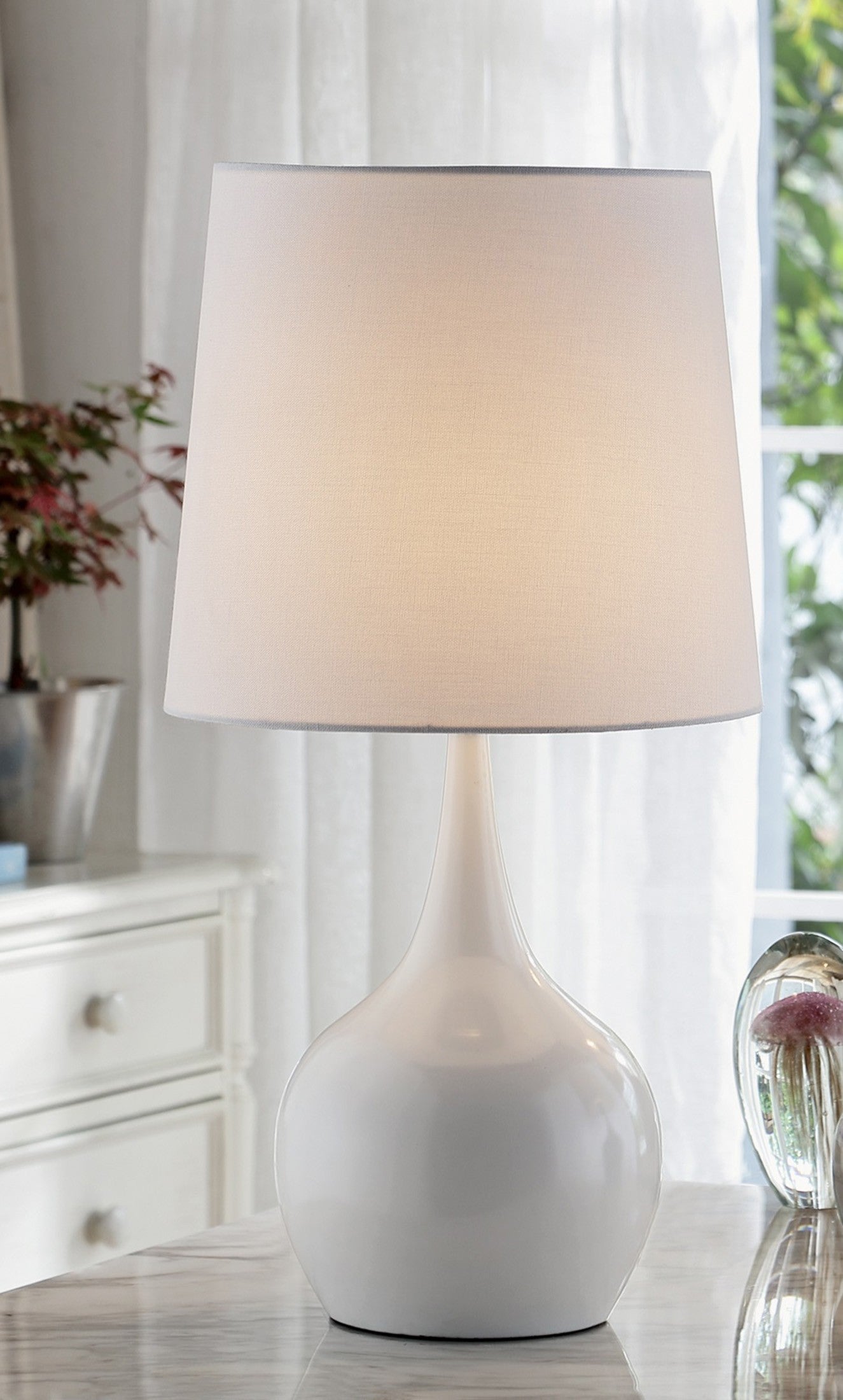 HomeRoots 24" Minimalist Table Lamp With Touch Switch in White Finish