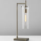 HomeRoots 24" Novelty With Clear Cylinder Shade in Antique Brass Finish