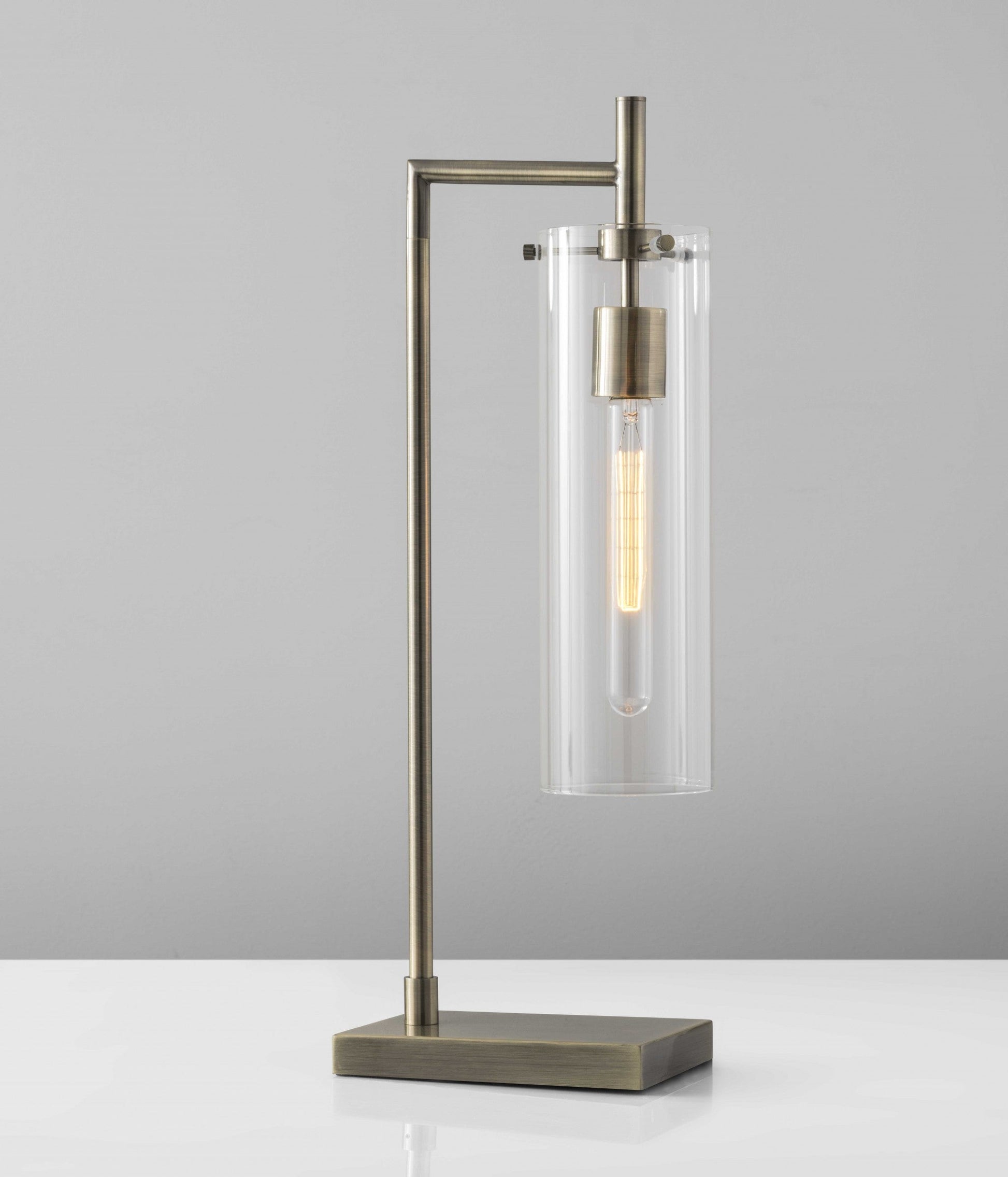 HomeRoots 24" Novelty With Clear Cylinder Shade in Antique Brass Finish