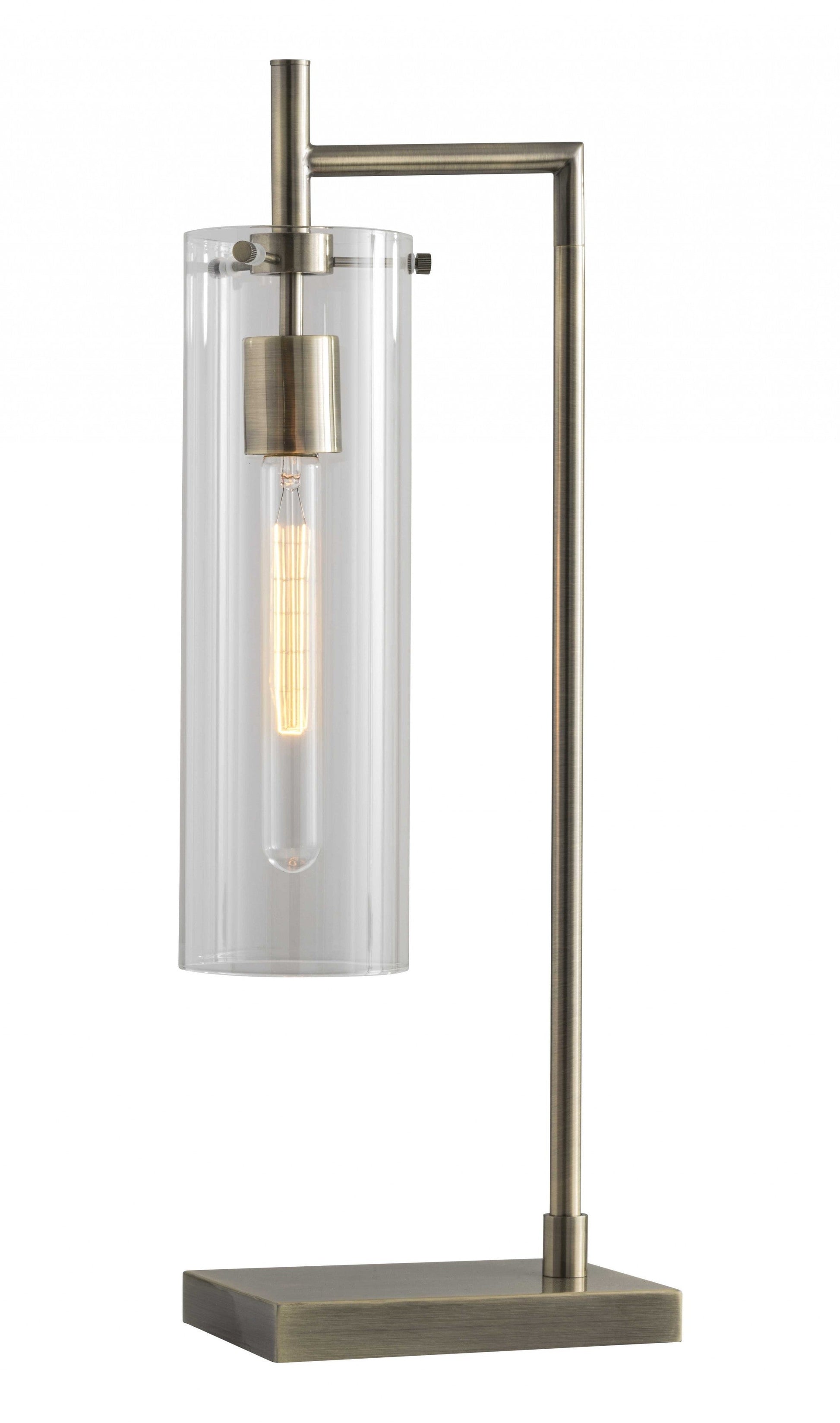 HomeRoots 24" Novelty With Clear Cylinder Shade in Antique Brass Finish