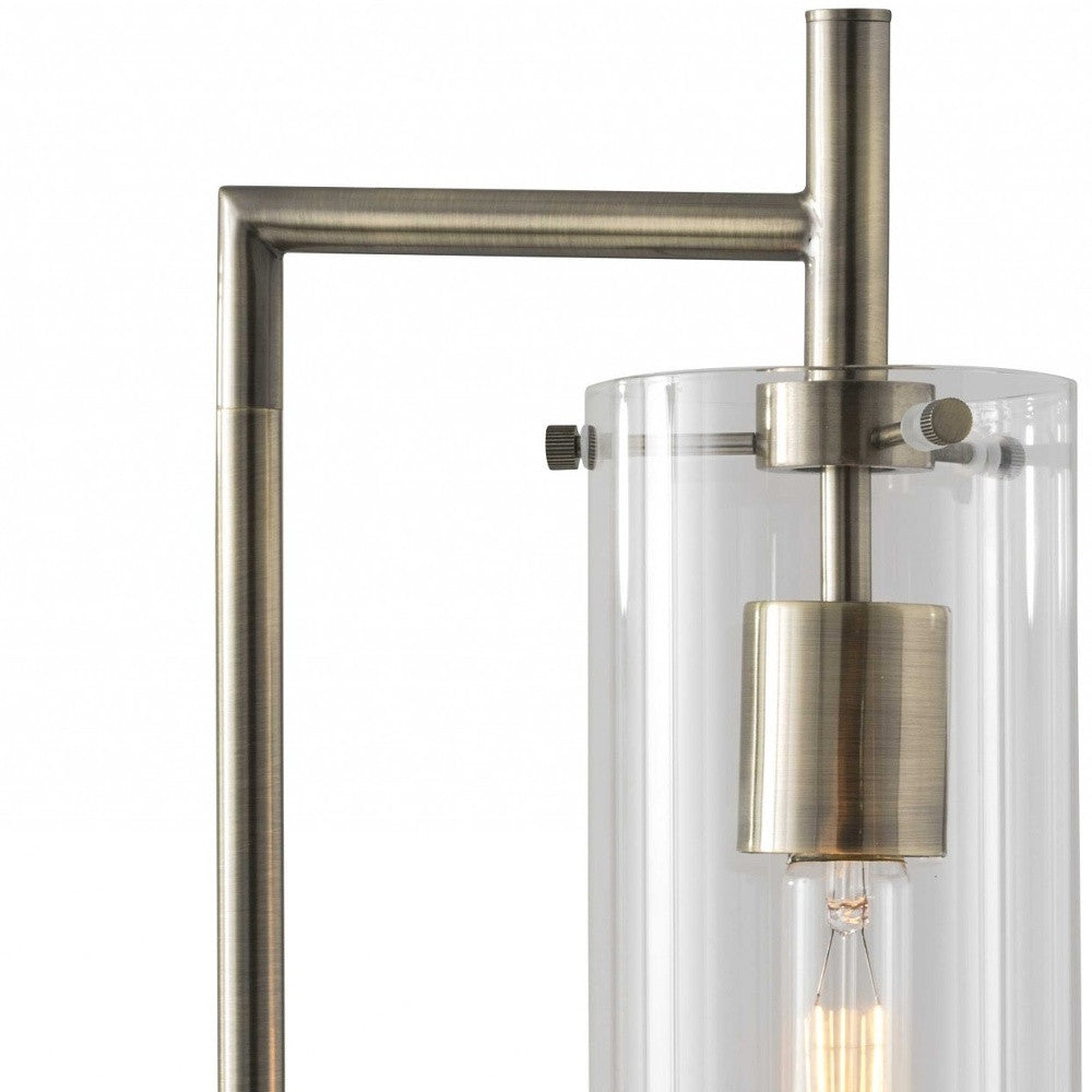 HomeRoots 24" Novelty With Clear Cylinder Shade in Antique Brass Finish
