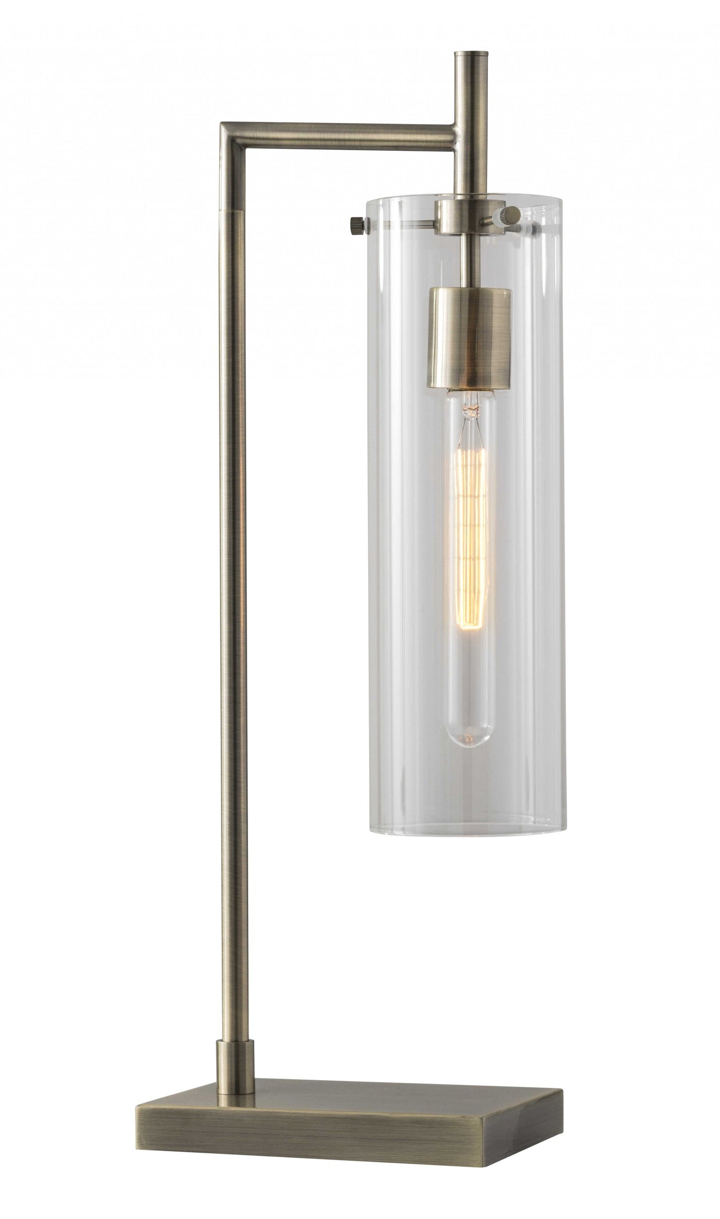 HomeRoots 24" Novelty With Clear Cylinder Shade in Antique Brass Finish