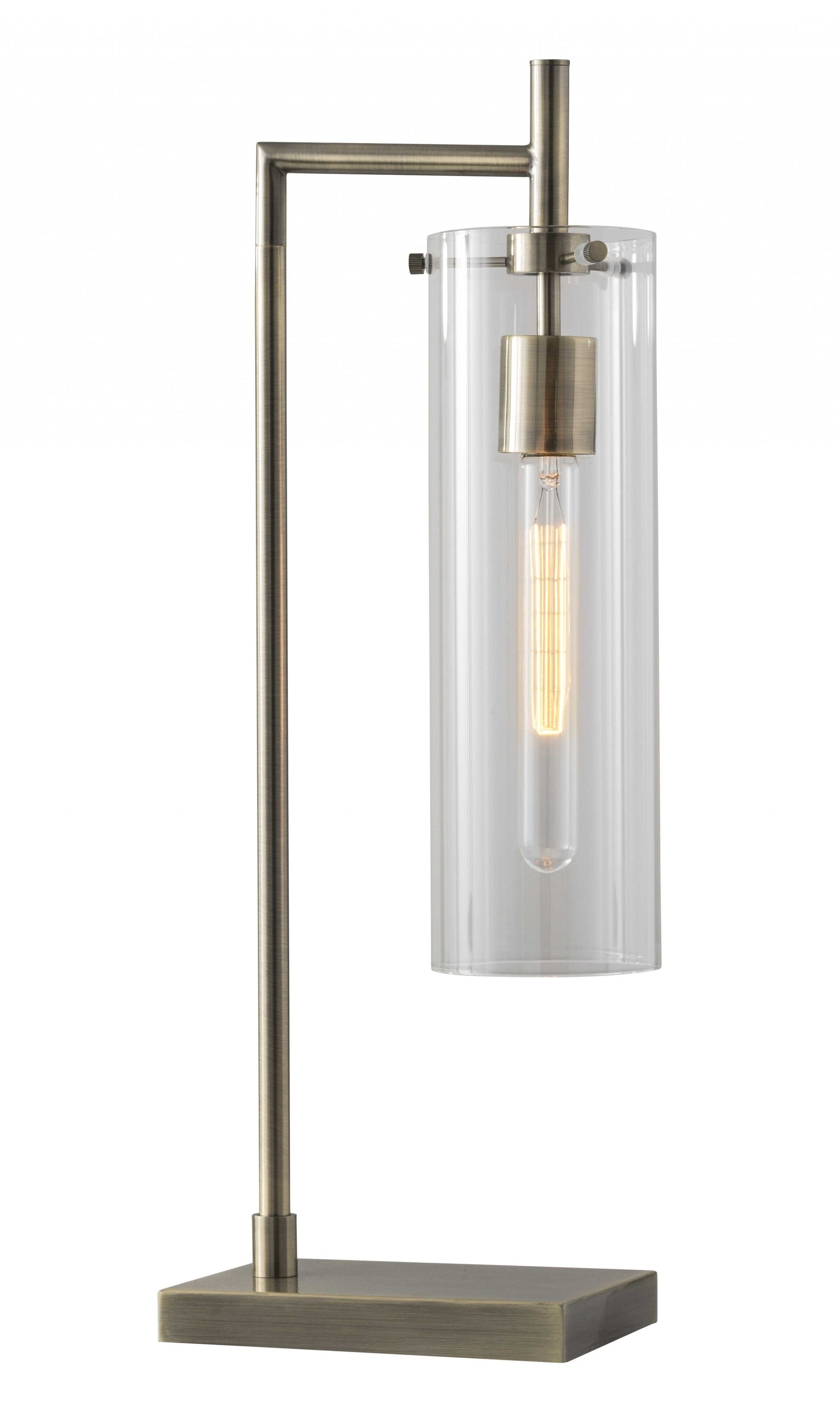 HomeRoots 24" Novelty With Clear Cylinder Shade in Antique Brass Finish