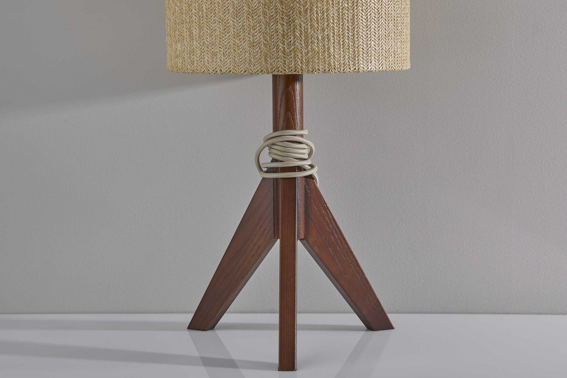 HomeRoots 24" Solid Wood Tripod Floor Lamp With Brown Drum Shade