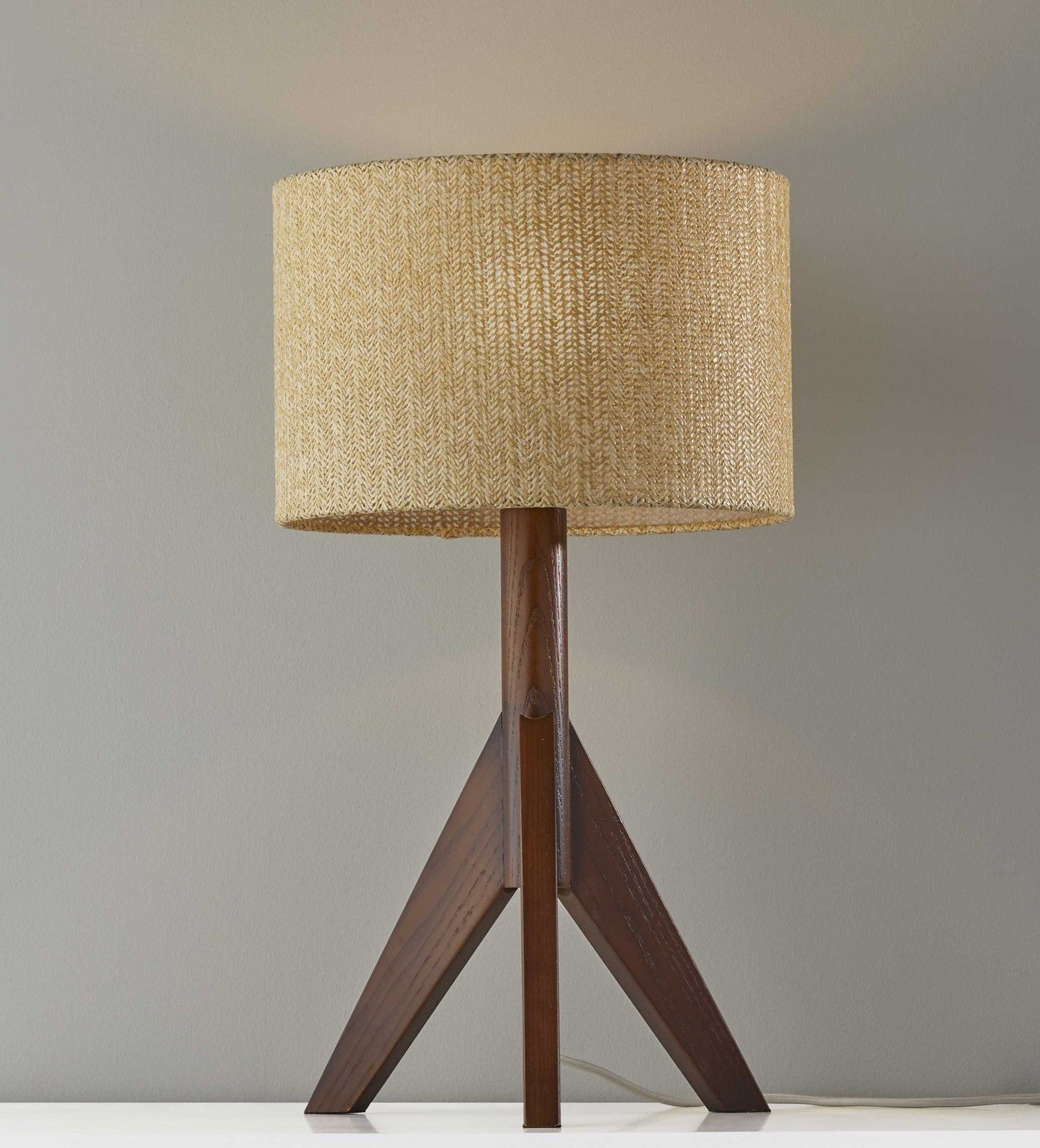 HomeRoots 24" Solid Wood Tripod Floor Lamp With Brown Drum Shade