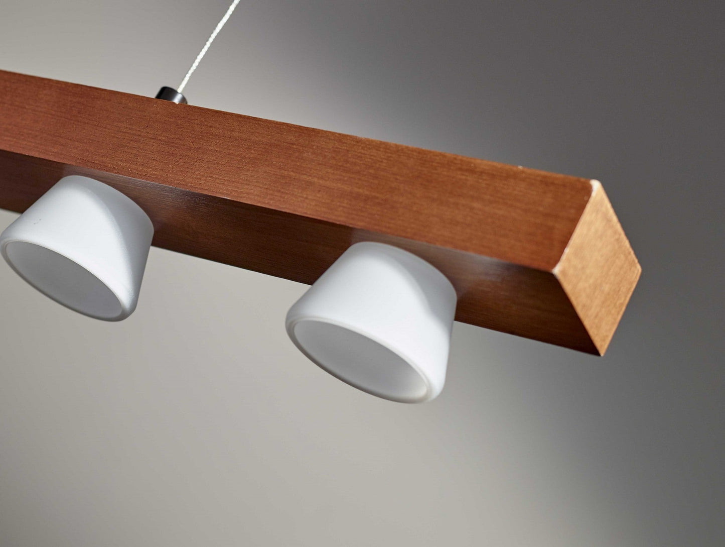HomeRoots 24" x 11" x 38-69" LED 4 Light Adjustable Pendant With Walnut Wood Finish