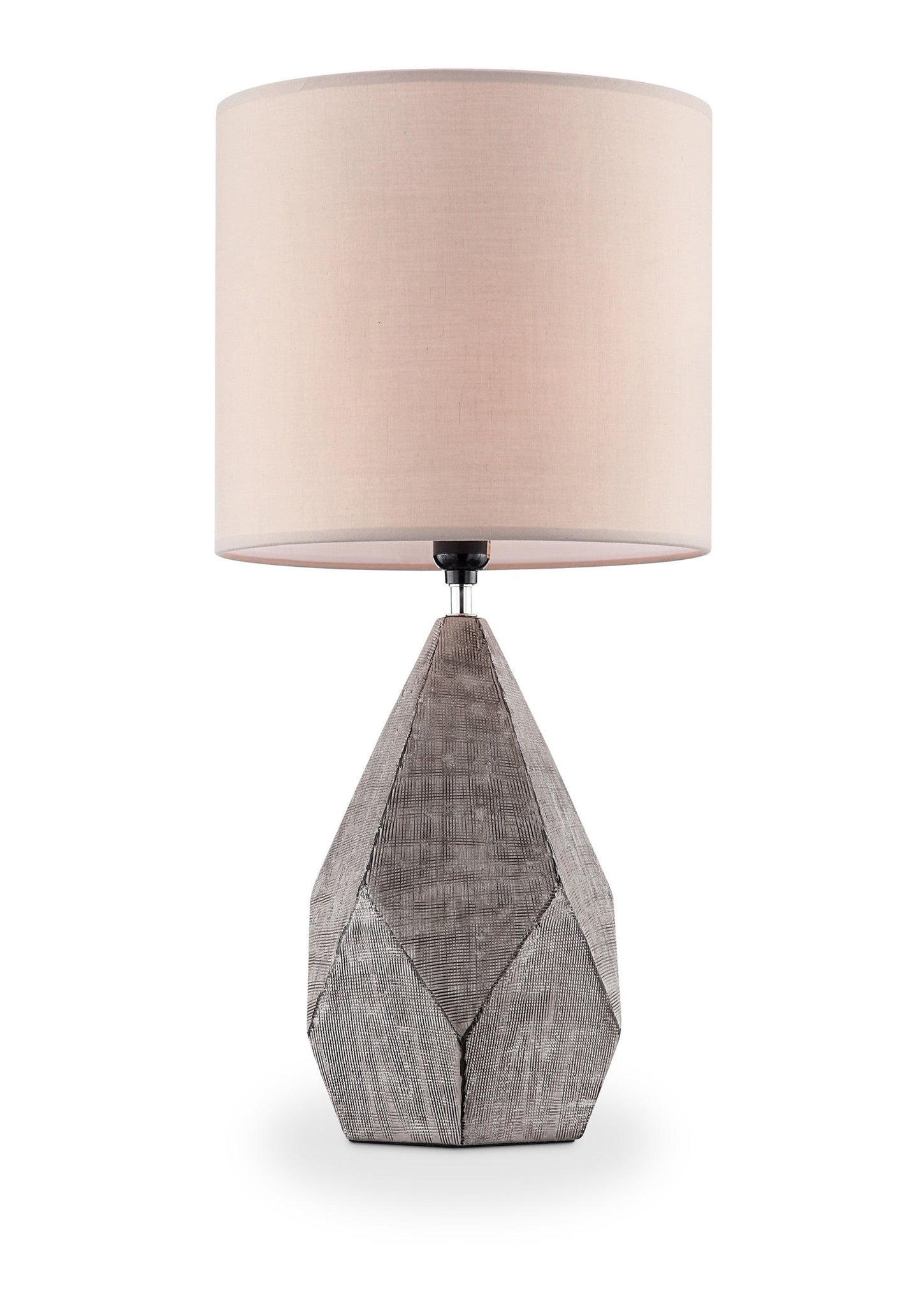 HomeRoots 25" Gray and Black Faceted Table Lamp With Pink Drum Shade