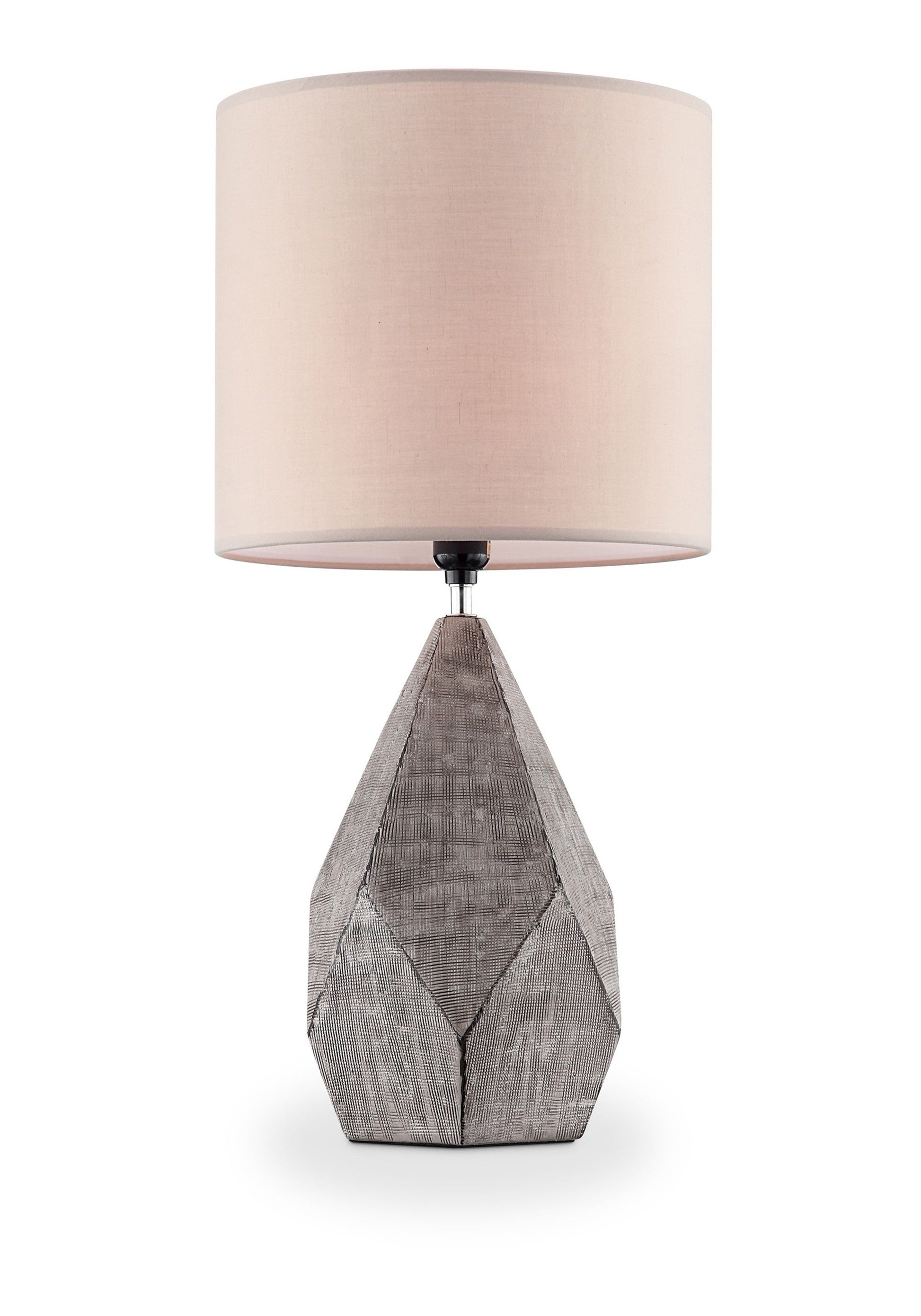HomeRoots 25" Gray and Black Faceted Table Lamp With Pink Drum Shade