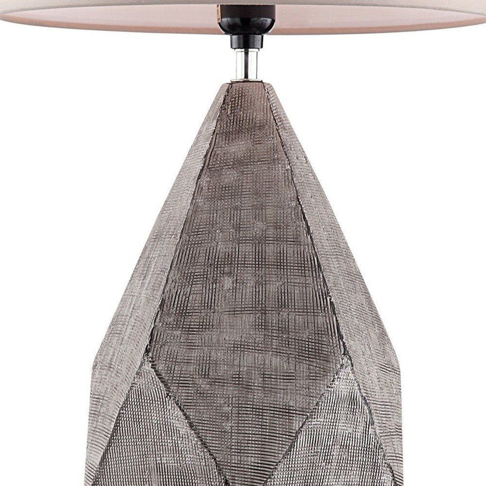 HomeRoots 25" Gray and Black Faceted Table Lamp With Pink Drum Shade