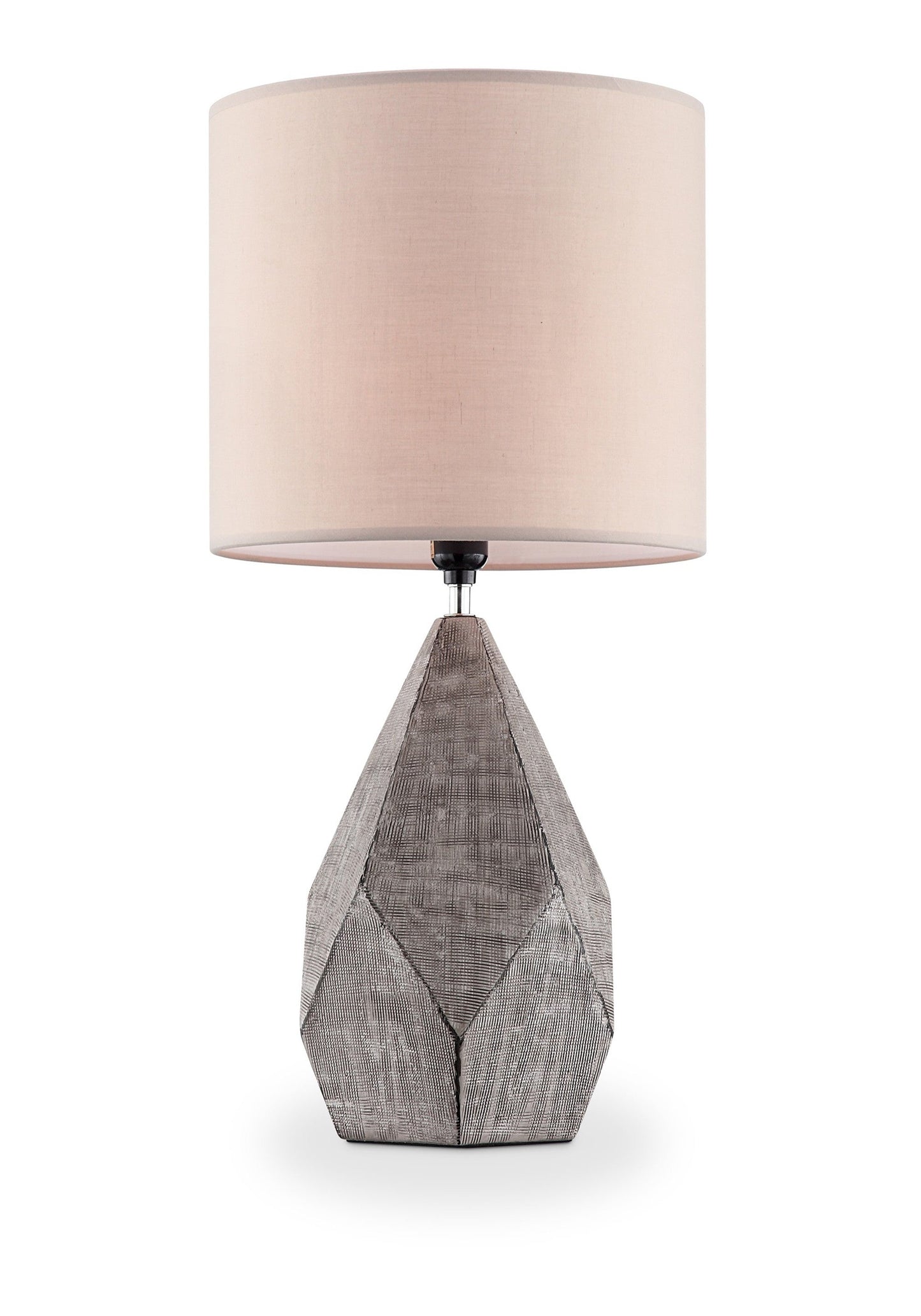 HomeRoots 25" Gray and Black Faceted Table Lamp With Pink Drum Shade