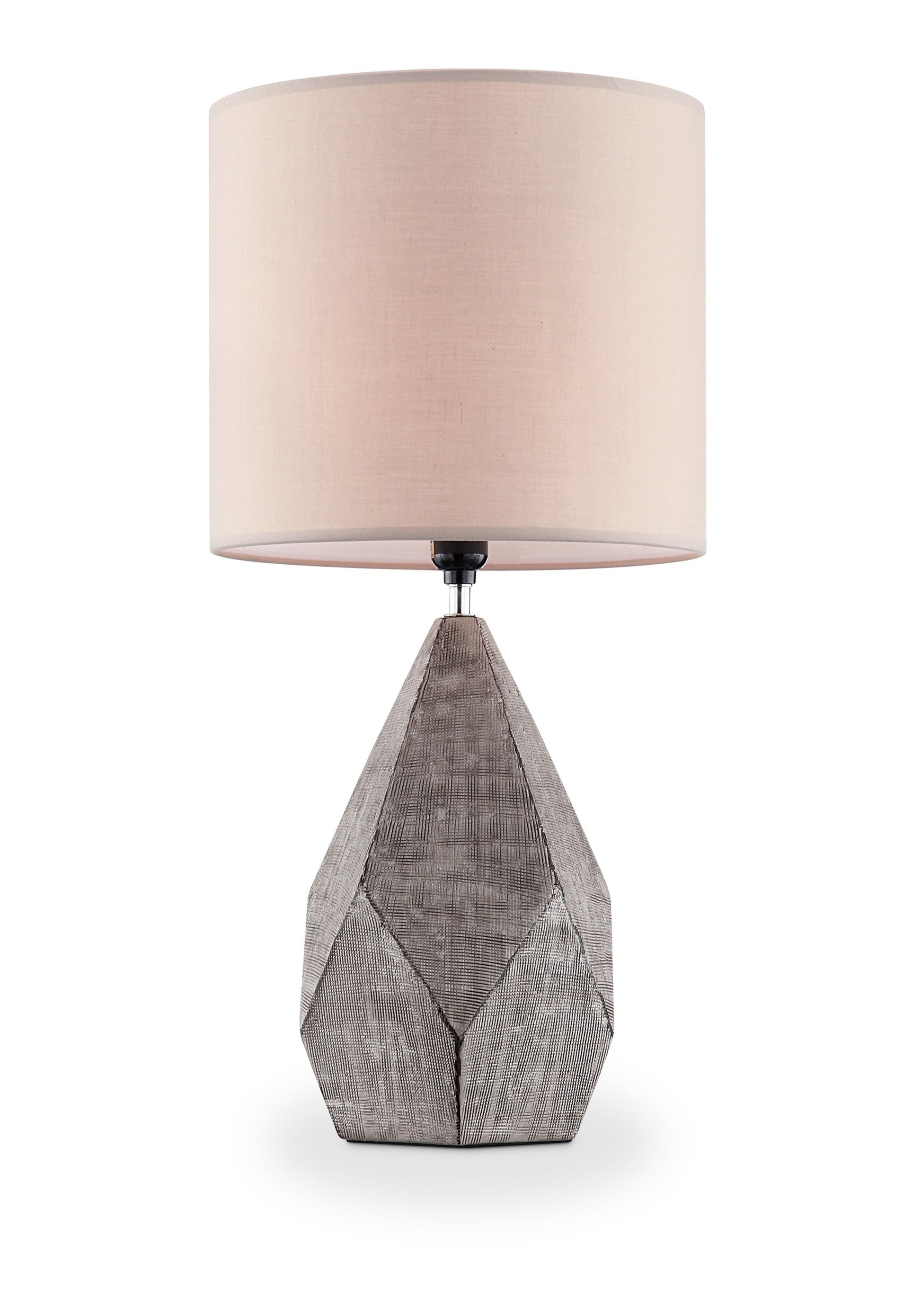 HomeRoots 25" Gray and Black Faceted Table Lamp With Pink Drum Shade