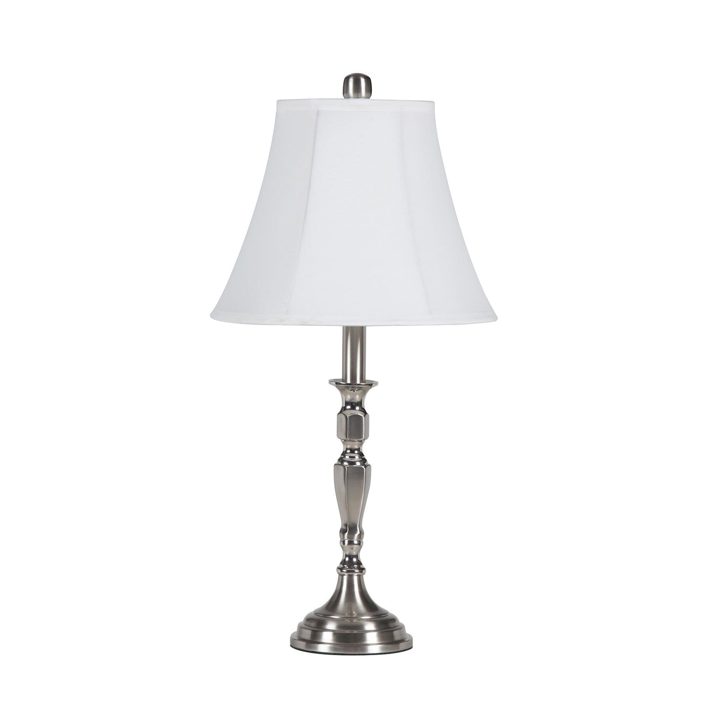 HomeRoots 25" Nickel Metal Bedside Table Lamp With White Bell Shade