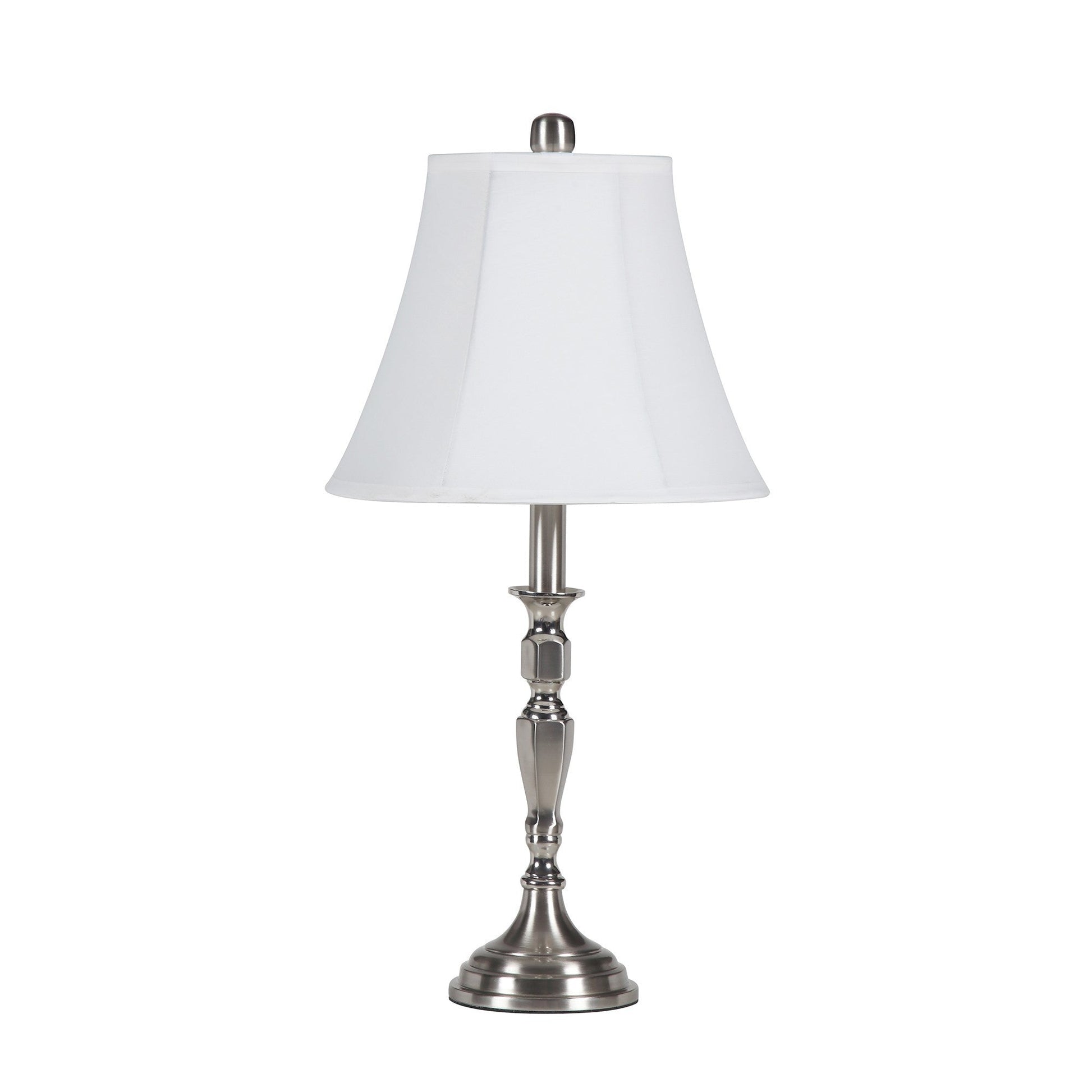 HomeRoots 25" Nickel Metal Bedside Table Lamp With White Bell Shade