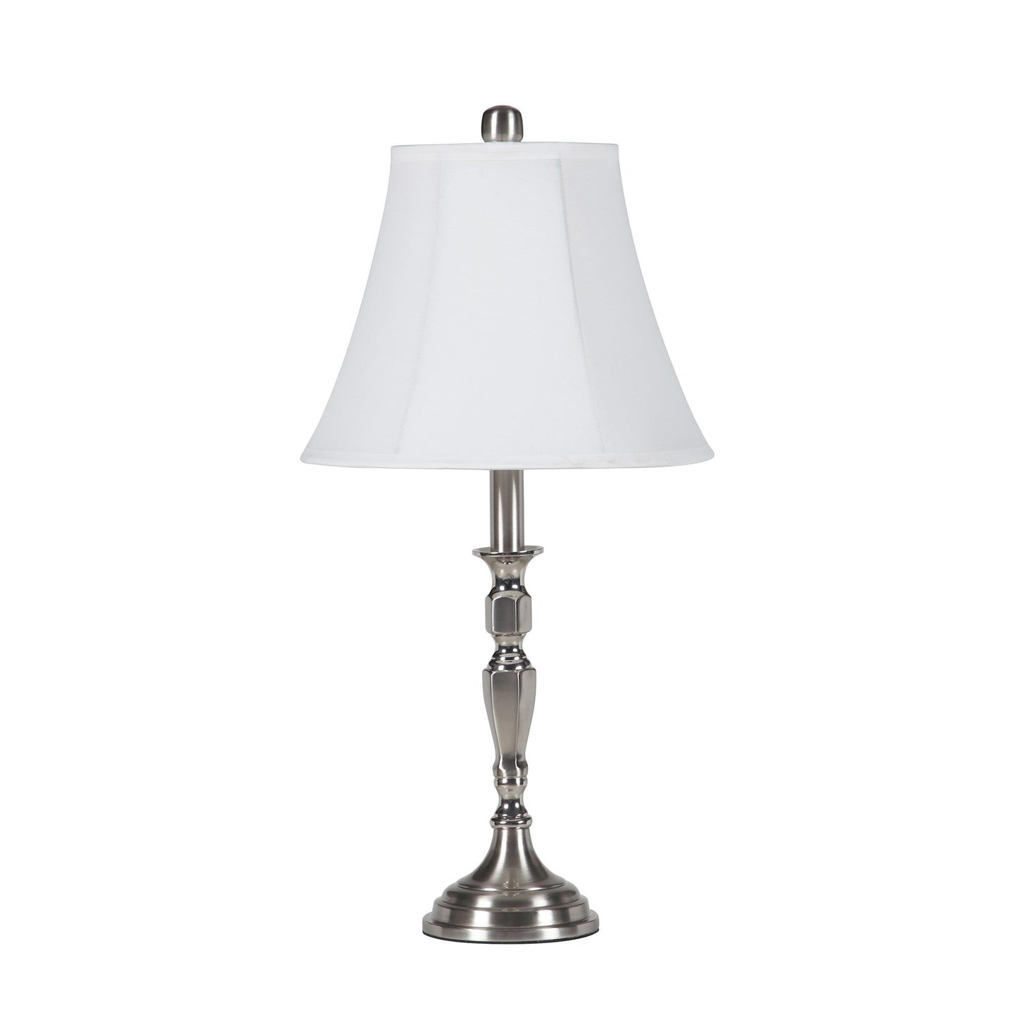 HomeRoots 25" Nickel Metal Bedside Table Lamp With White Bell Shade