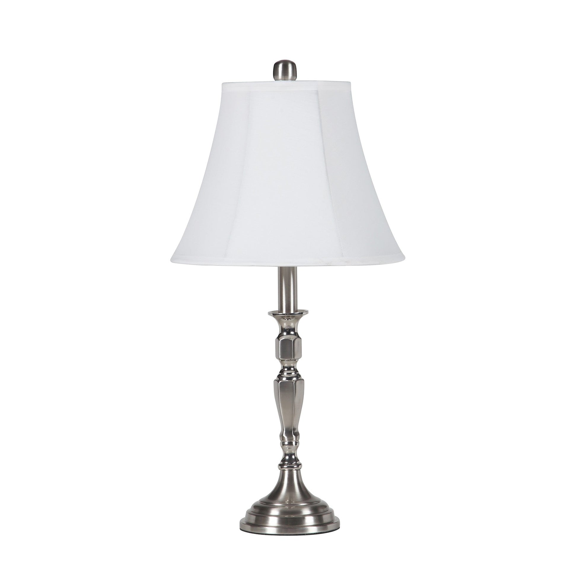 HomeRoots 25" Nickel Metal Bedside Table Lamp With White Bell Shade