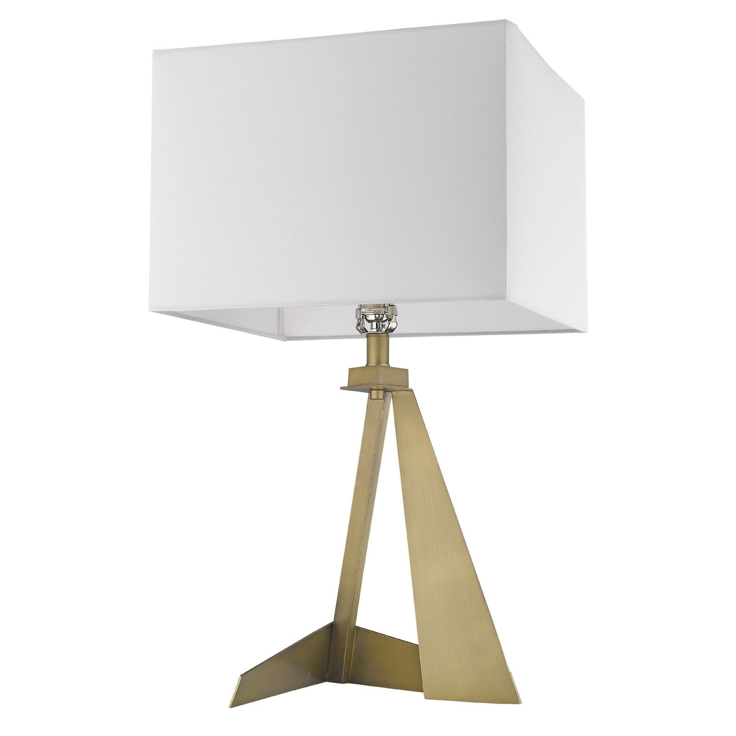 HomeRoots 25" Table Lamp With White Rectangular Shade in Brass Metal Finish
